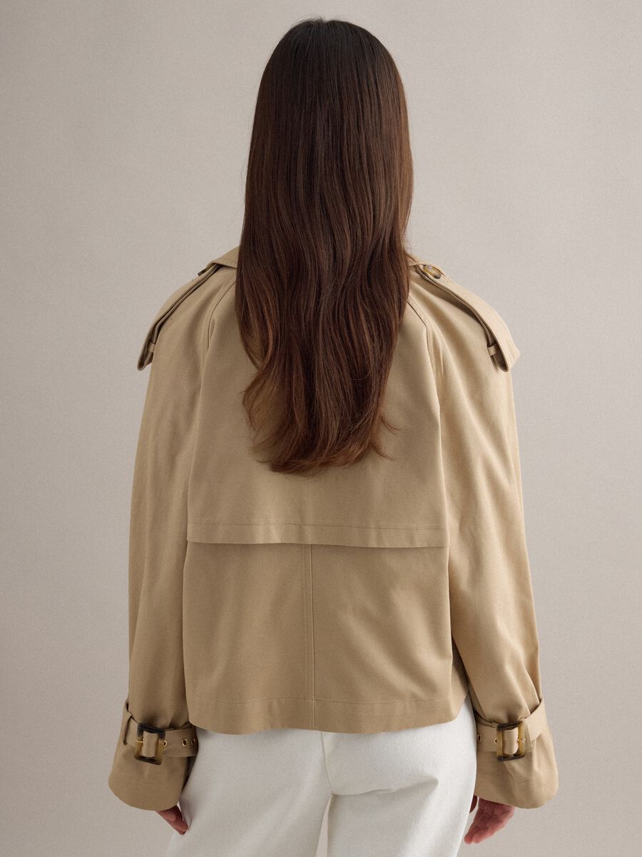 Double-breasted trench coat in pure beige cotton regular fit_2