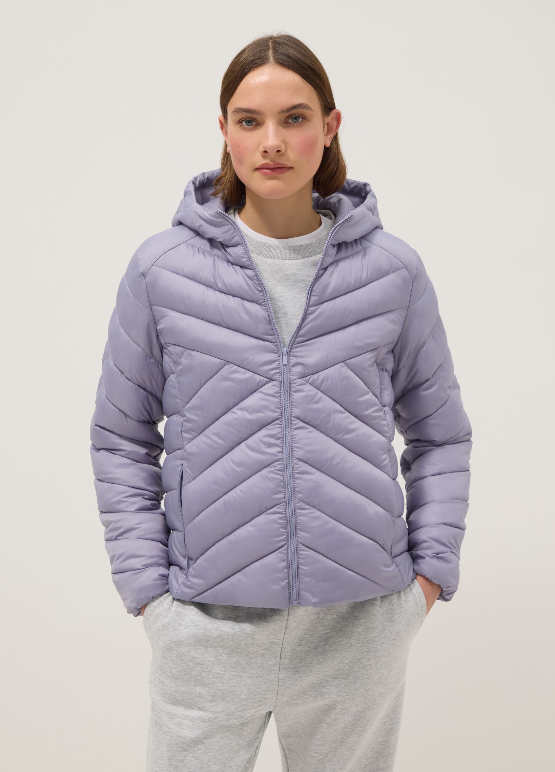 Purple padded jacket regular fit with hood