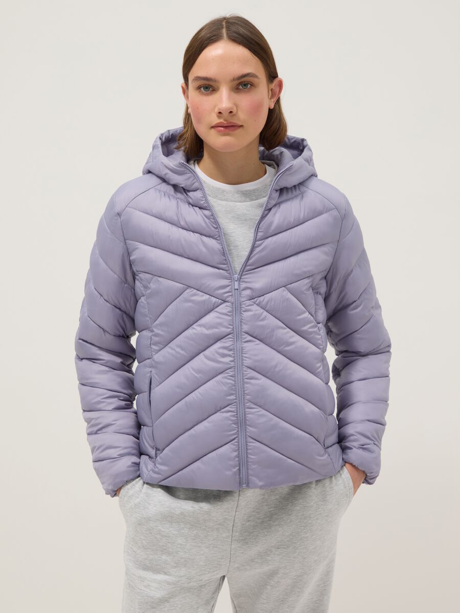 Giacca imbottita viola regular fit con cappuccio_0