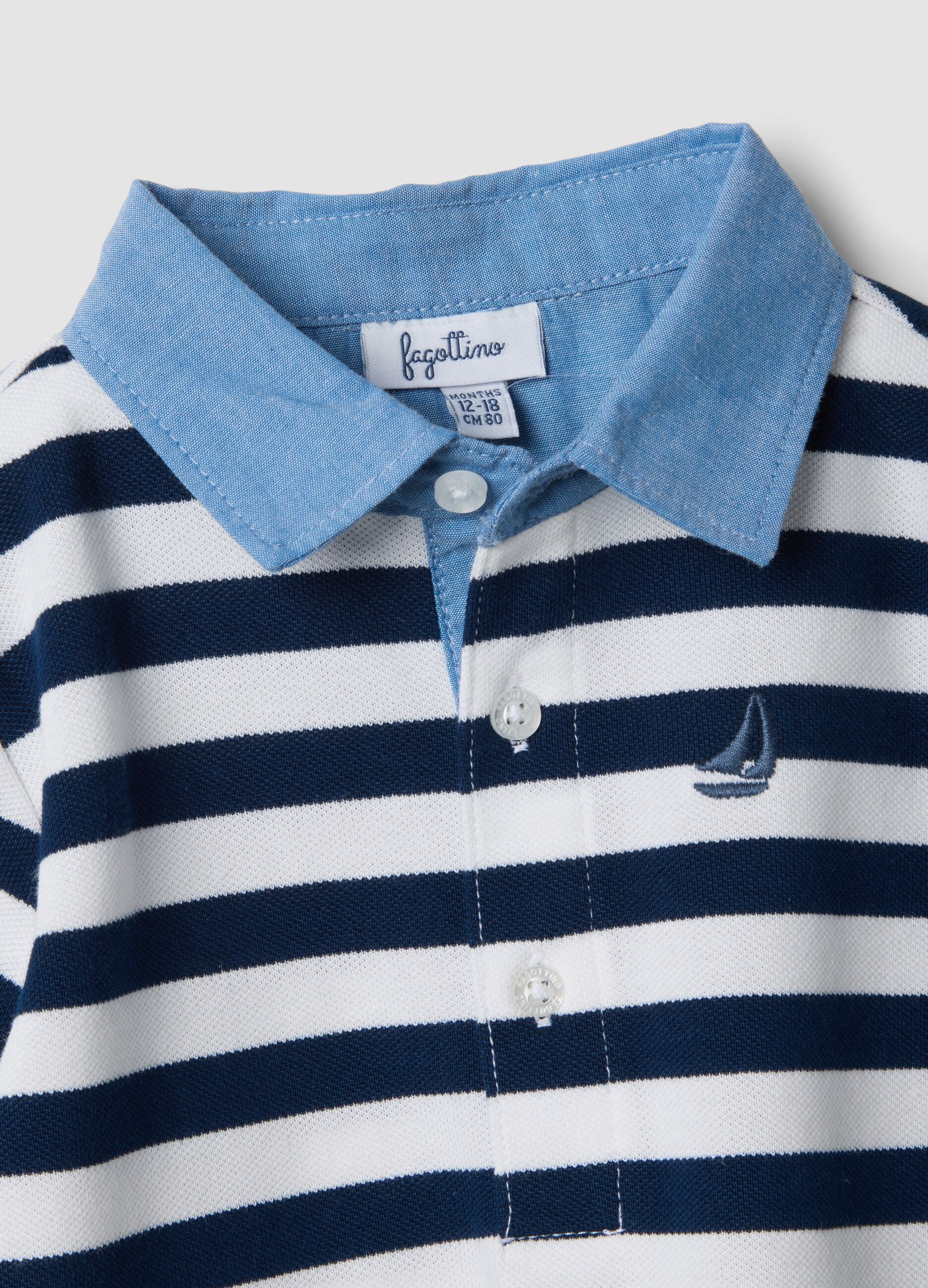 Blue striped stretch-cotton polo with classic collar