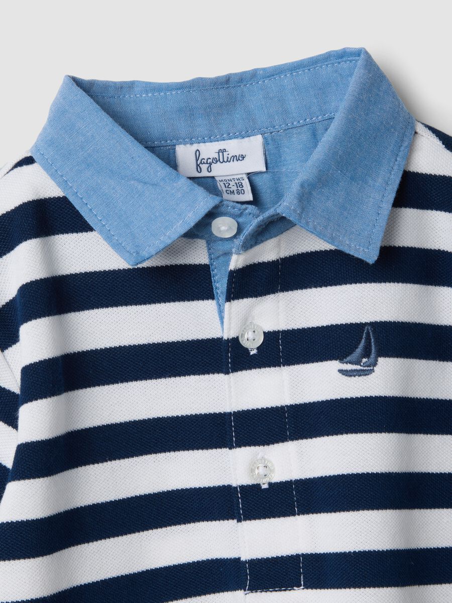 Blue striped stretch-cotton polo with classic collar_3