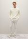 White stretch cotton blend trousers with fine ribbing_0