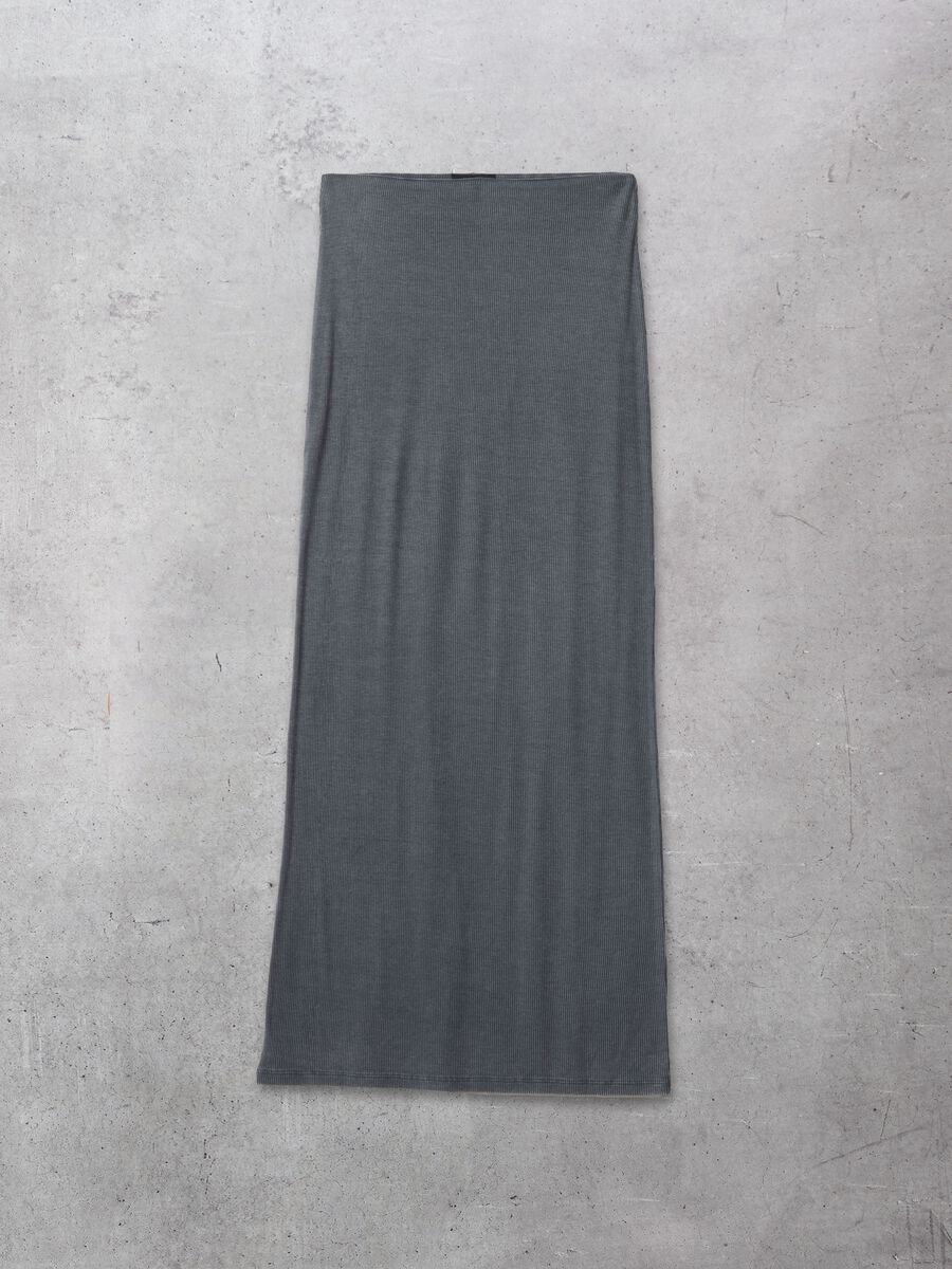 Vintage Grey Ribbed Long Skirt_0