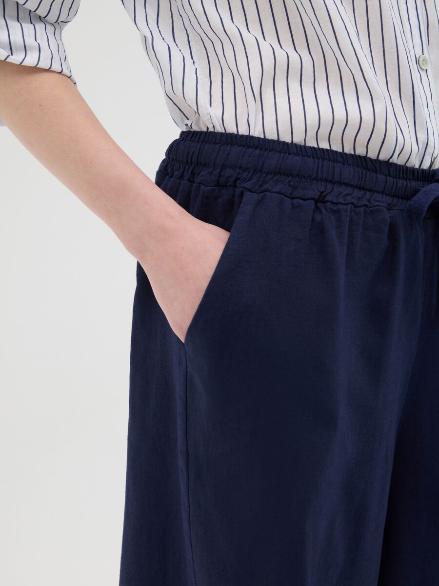 Women's blue palazzo trousers in regular fit cotton and linen_2