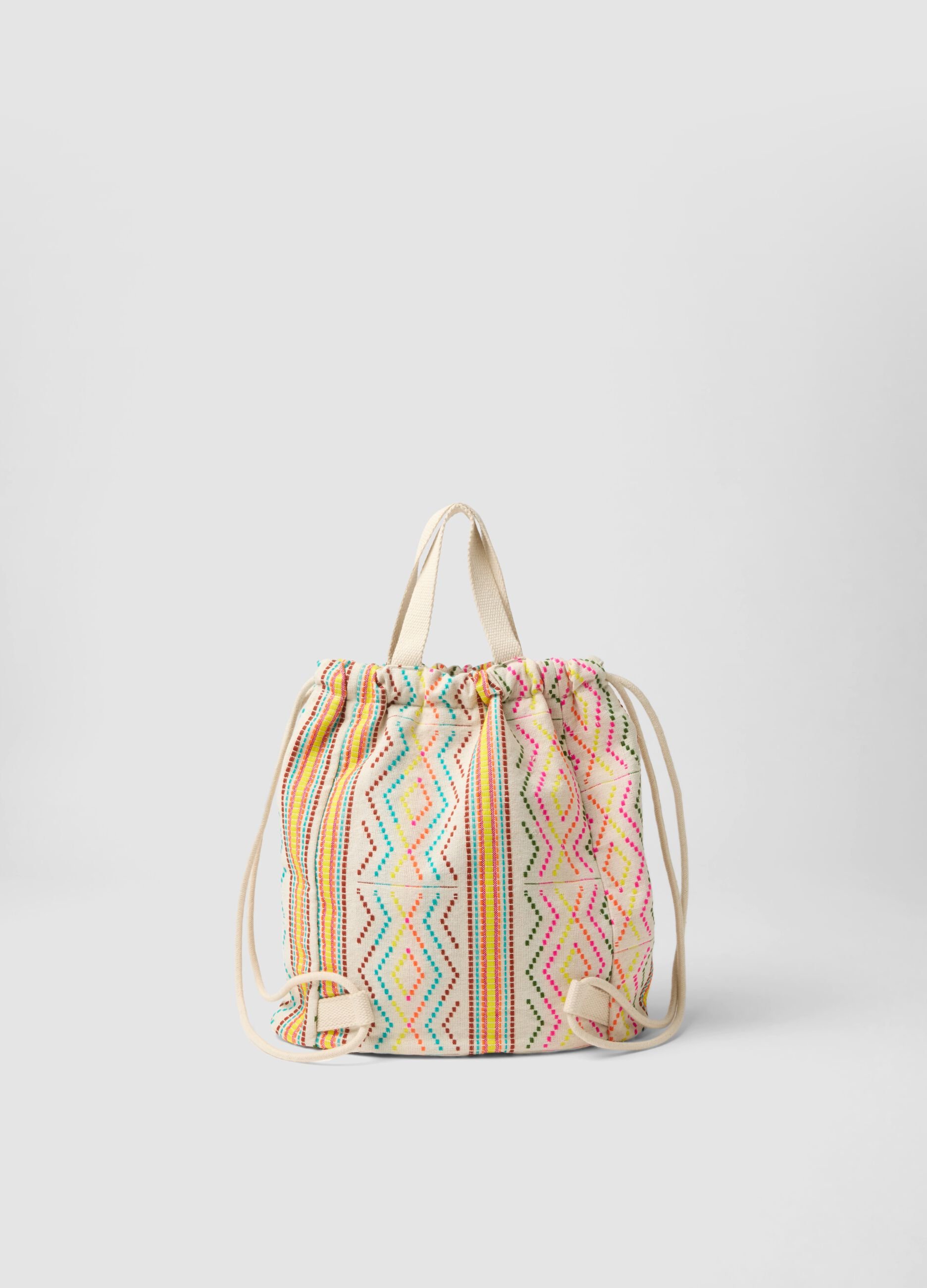 Multicolour patterned backpack with adjustable shoulder straps