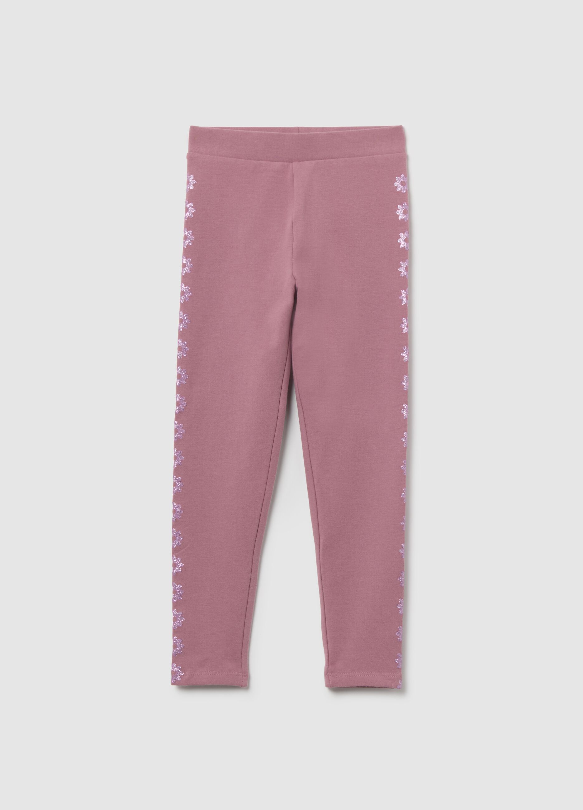 Girls' pink cotton blend skinny fit leggings