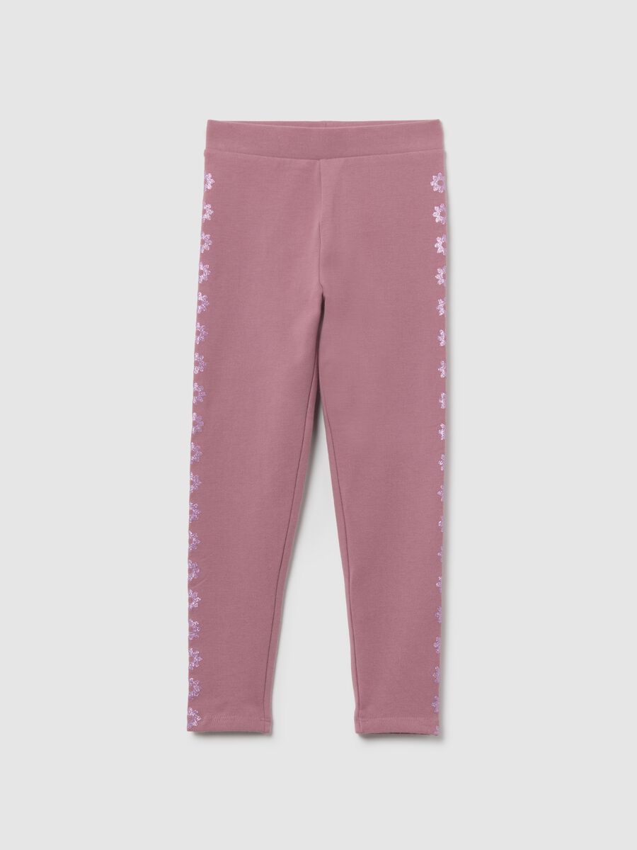 Girls' pink cotton blend skinny fit leggings_0
