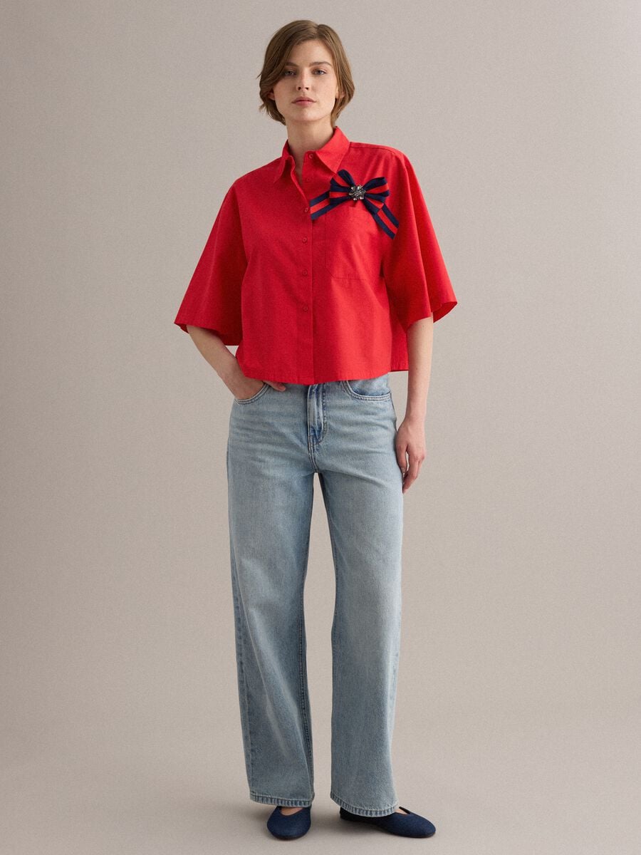 Camicia rossa in puro cotone con taschino over fit_3