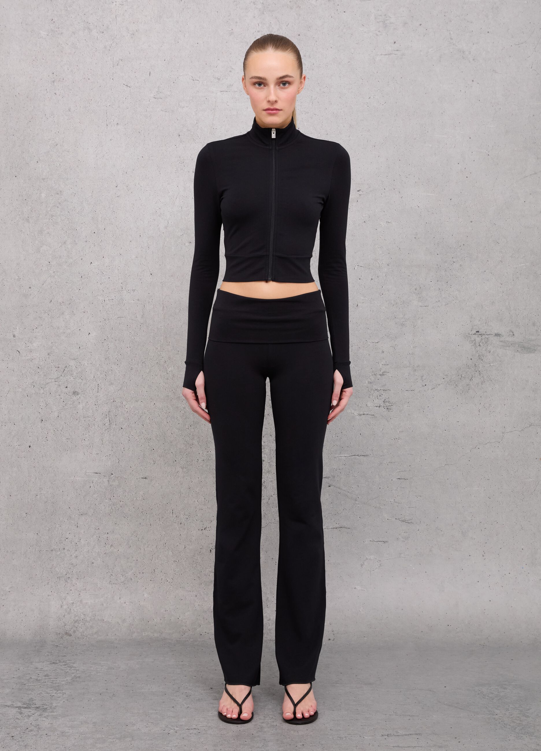 Crop Jersey Full-zip Black