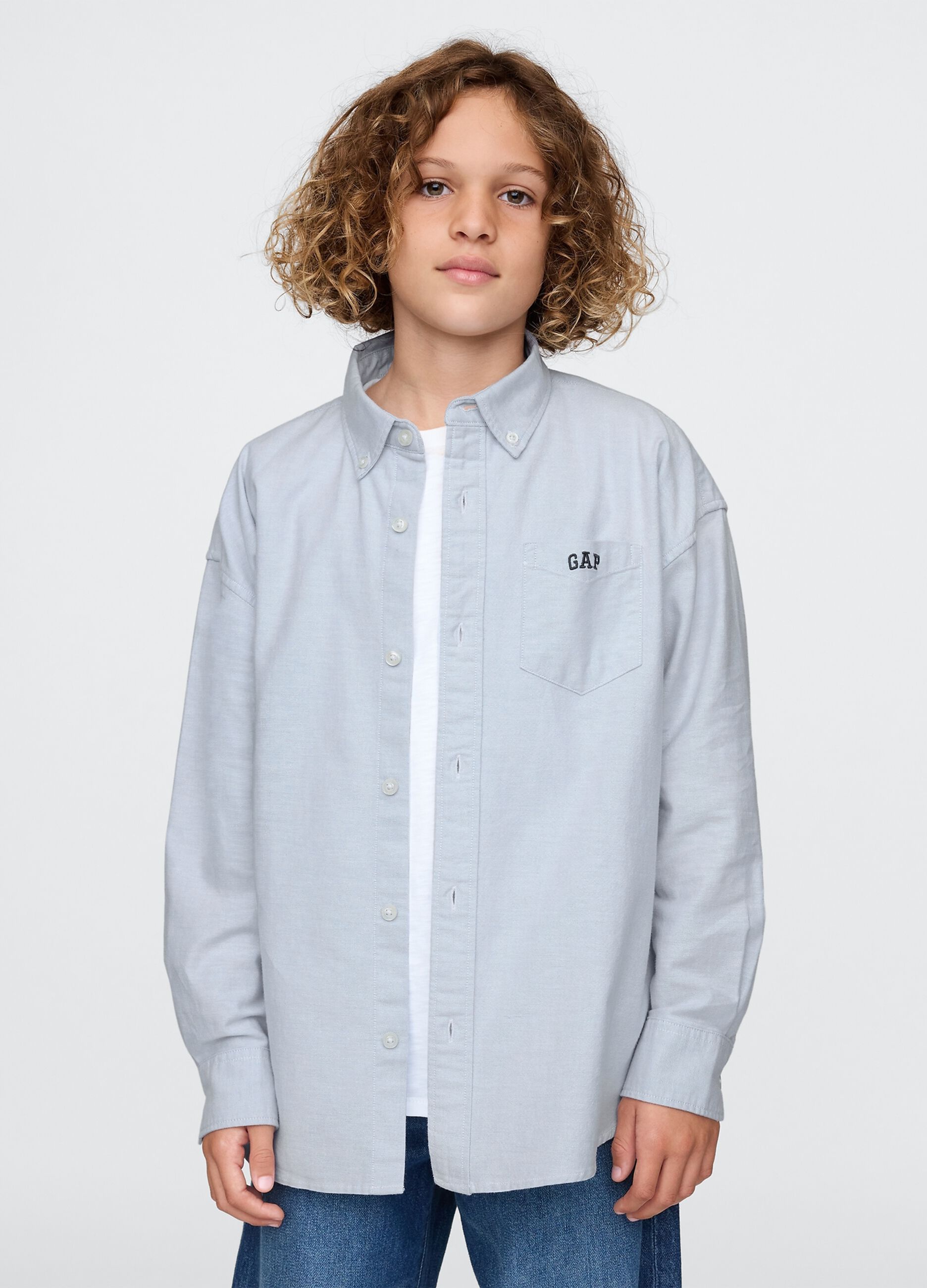 Camicia azzurra elasticizzata in cotone