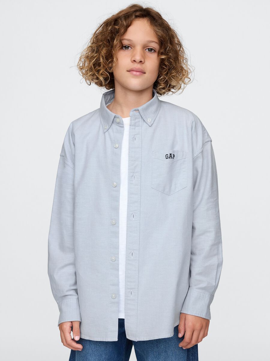 Camicia azzurra elasticizzata in cotone_0