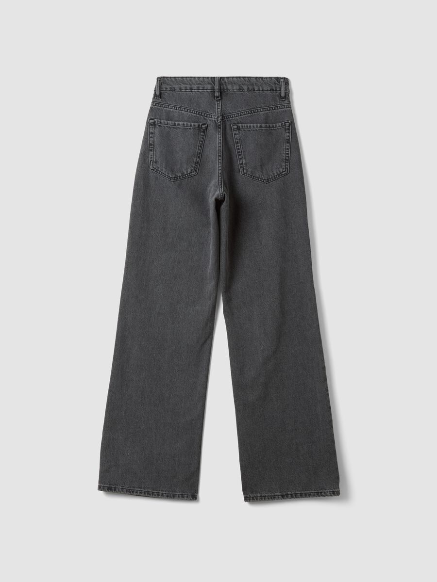 Grey pure cotton wide-leg high-waisted denim jeans_6