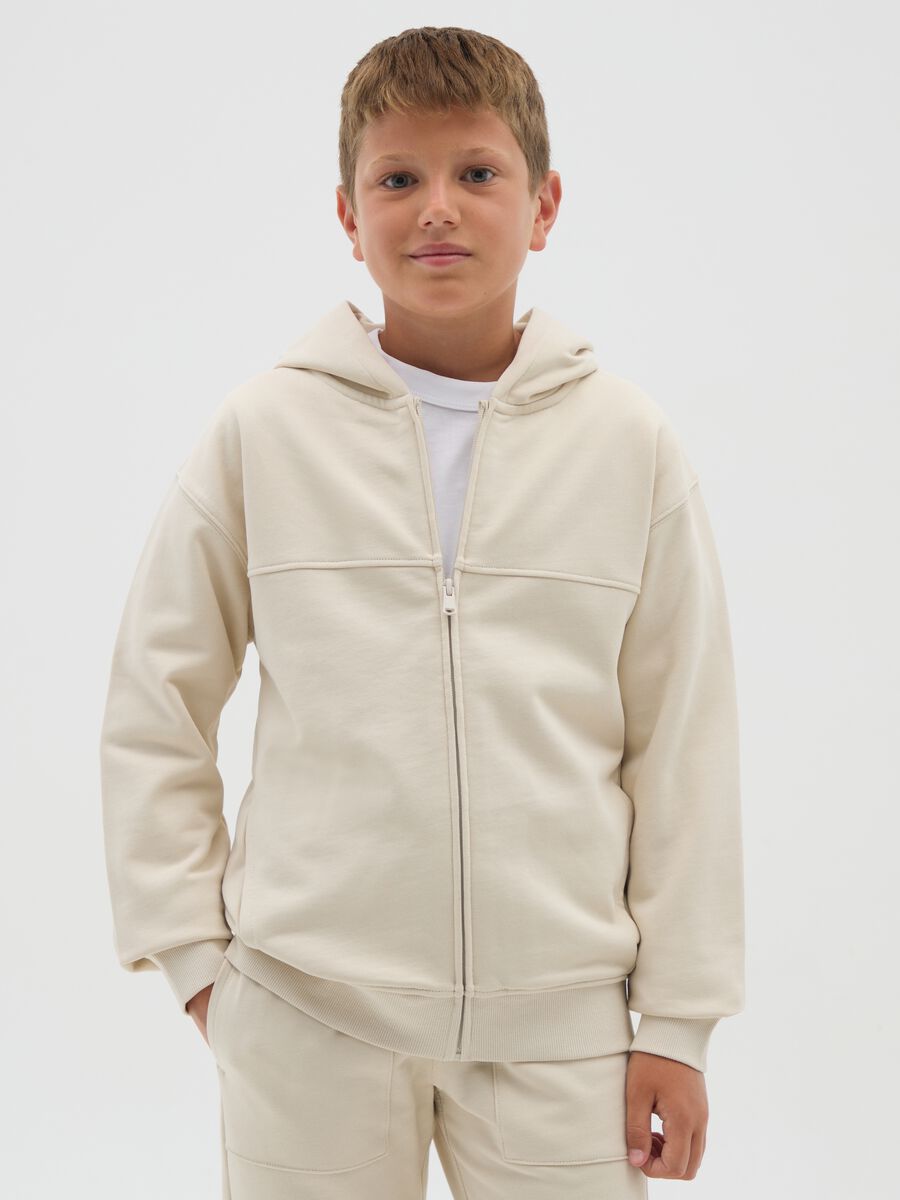 Boys' beige pure cotton hoodie regular fit_0