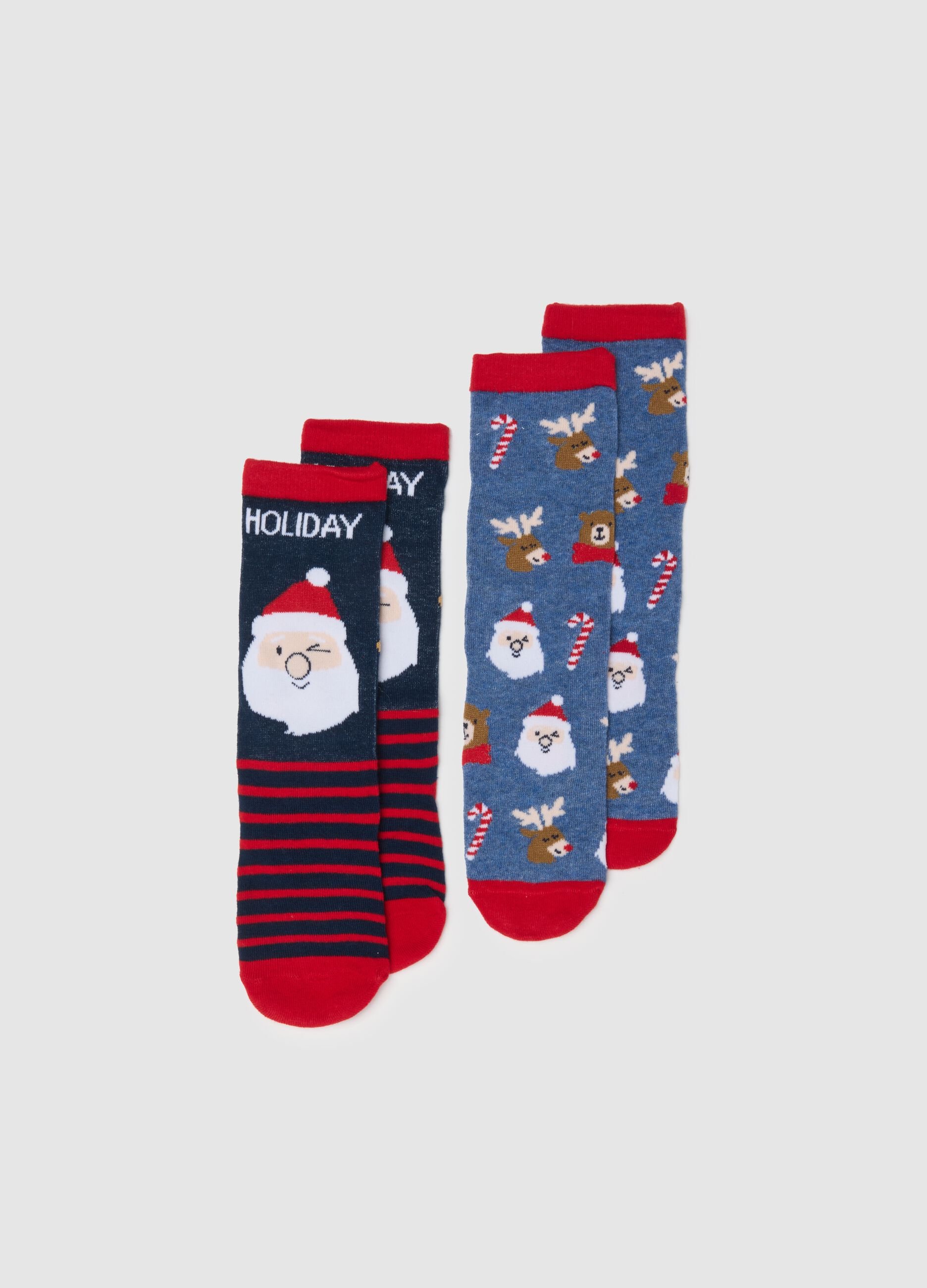 Kids' multicolour Christmas long socks twin-pack in cotton blend
