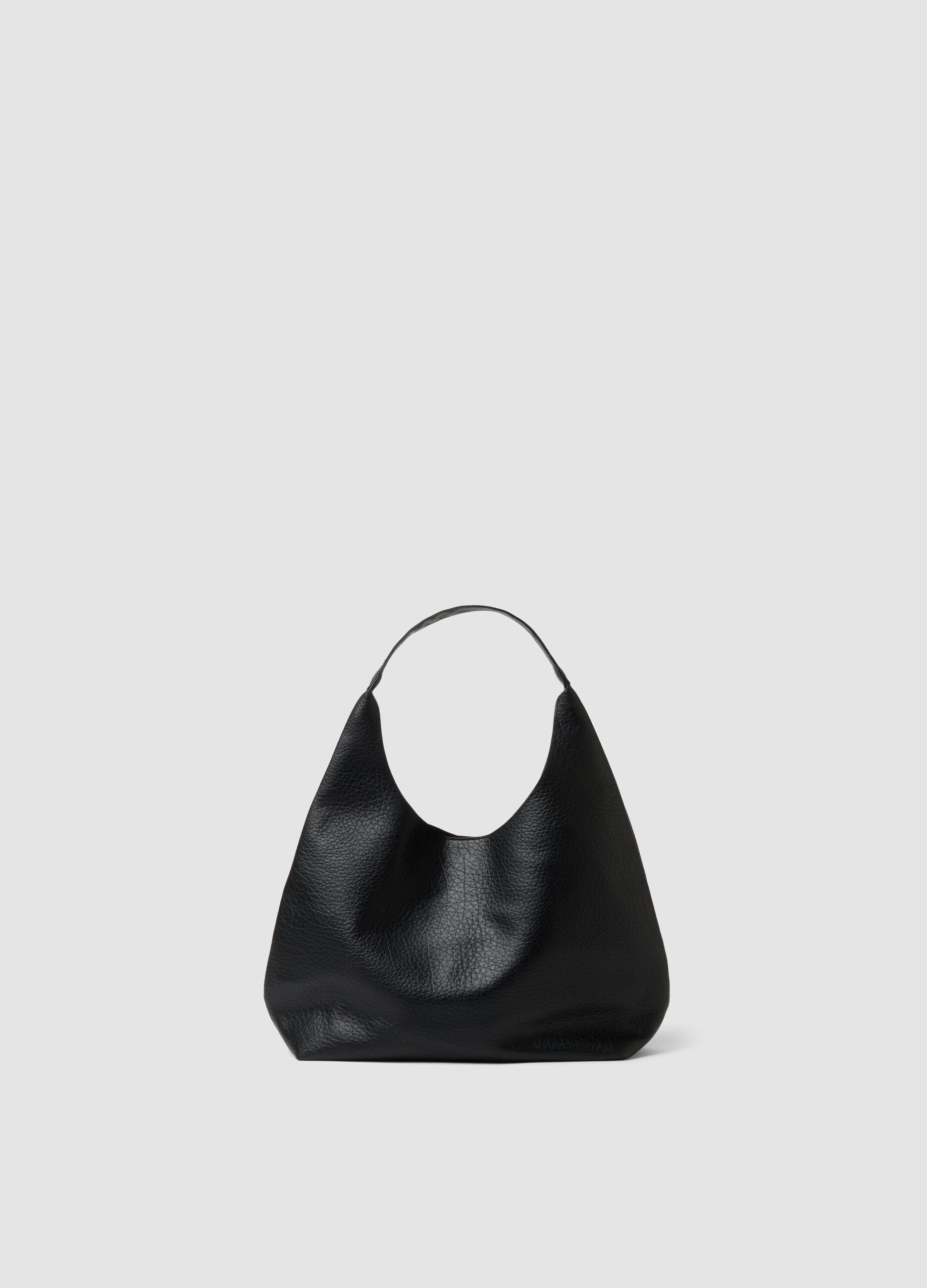 Black hammered-effect shoulder bag with pouch