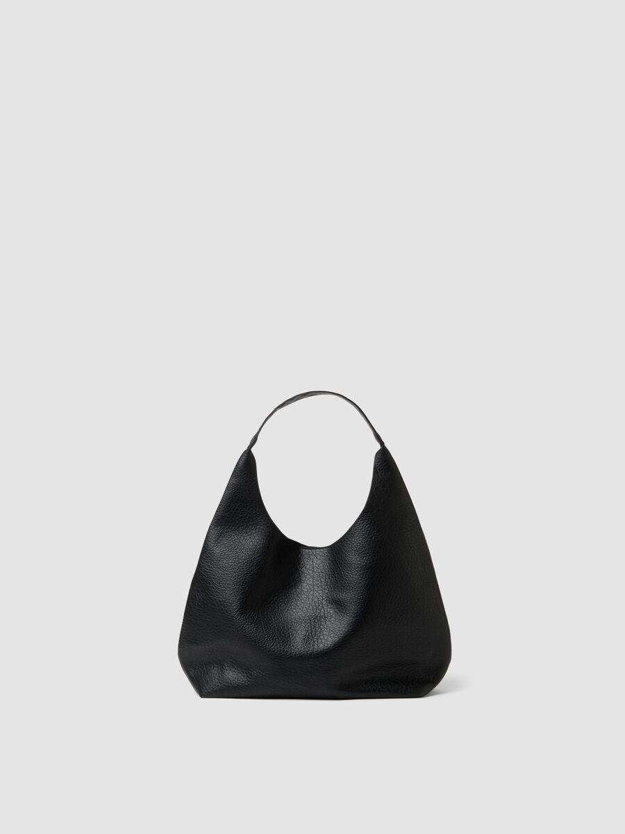 Black hammered-effect shoulder bag with pouch_0