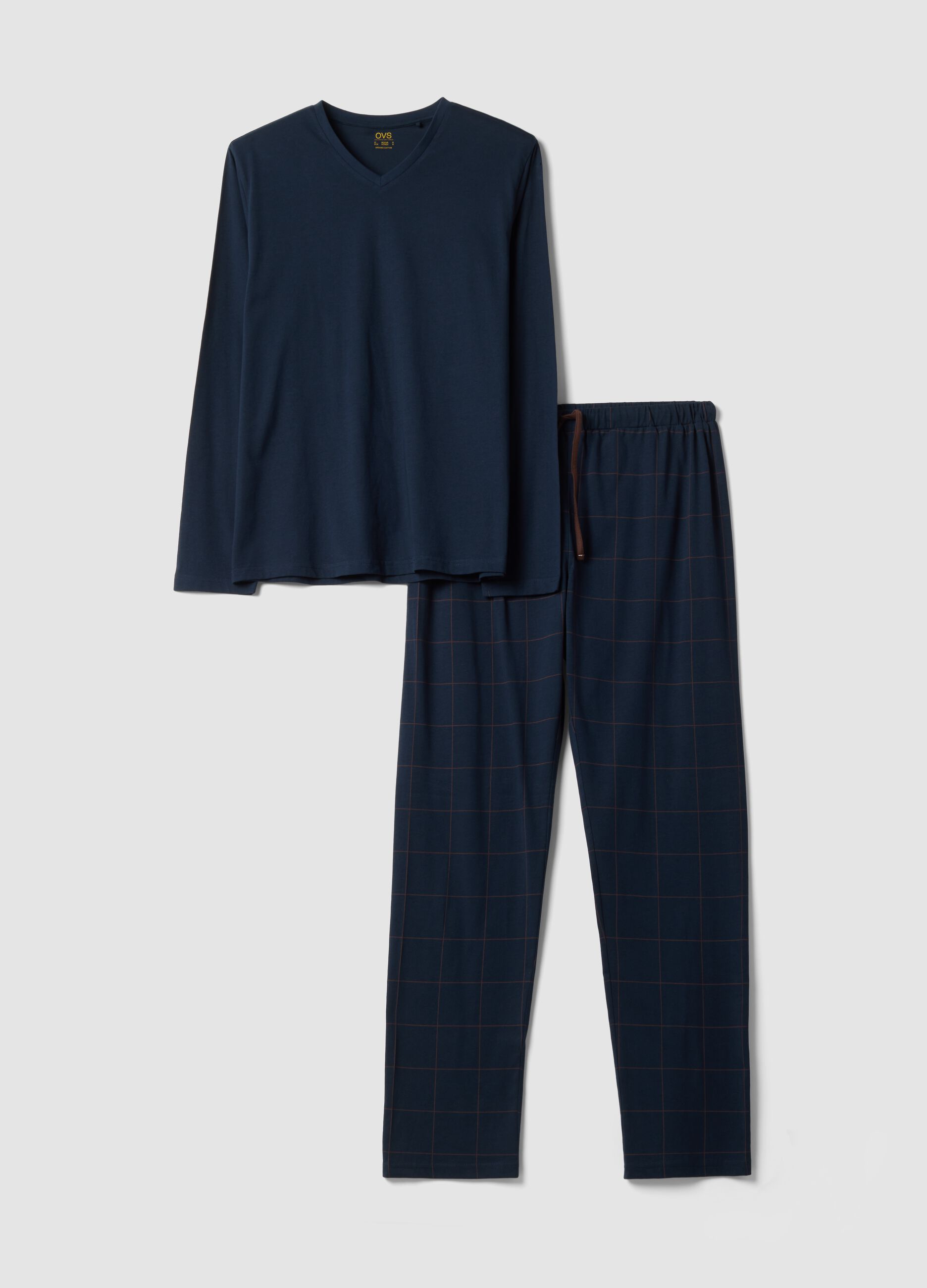 Blue pure organic cotton V-neck pyjamas