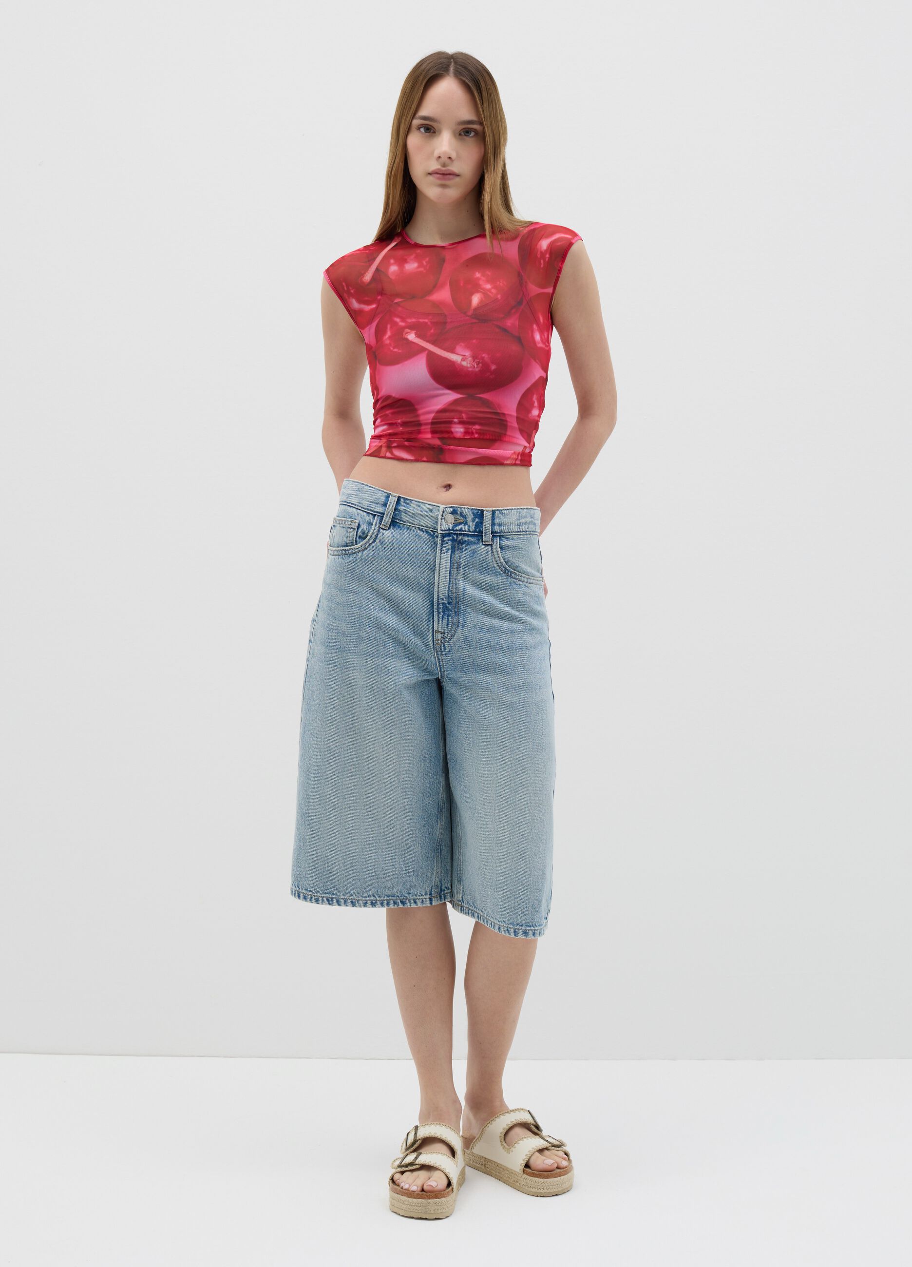Red tank top in mesh with print