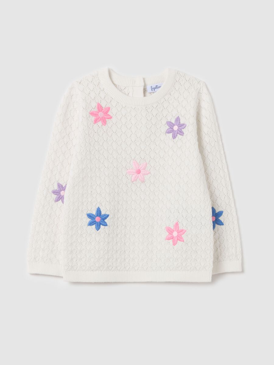 Pullover with pointelle design and flowers embroidery_0