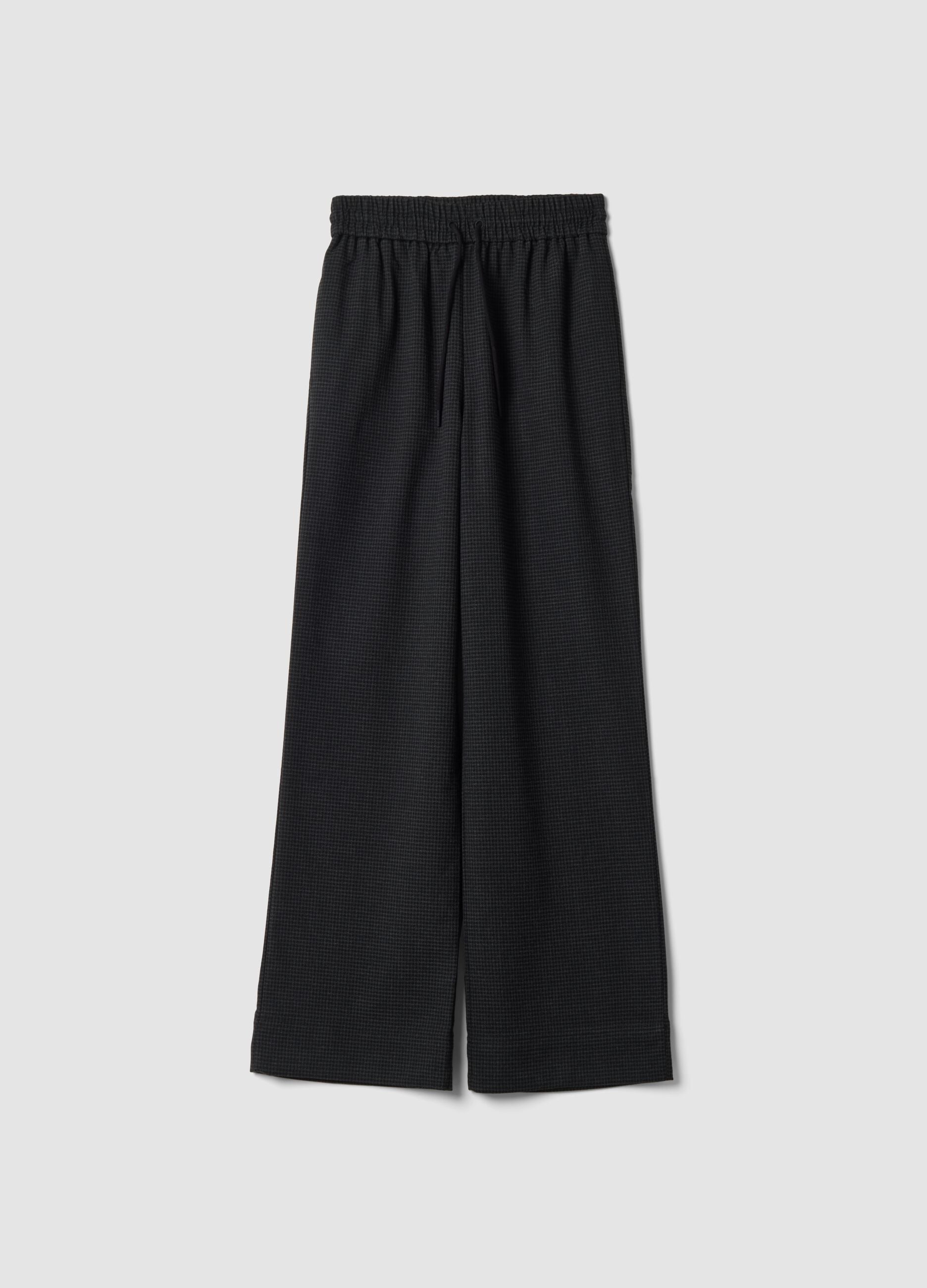 Black and grey stretch viscose-blend wide-leg joggers with pattern