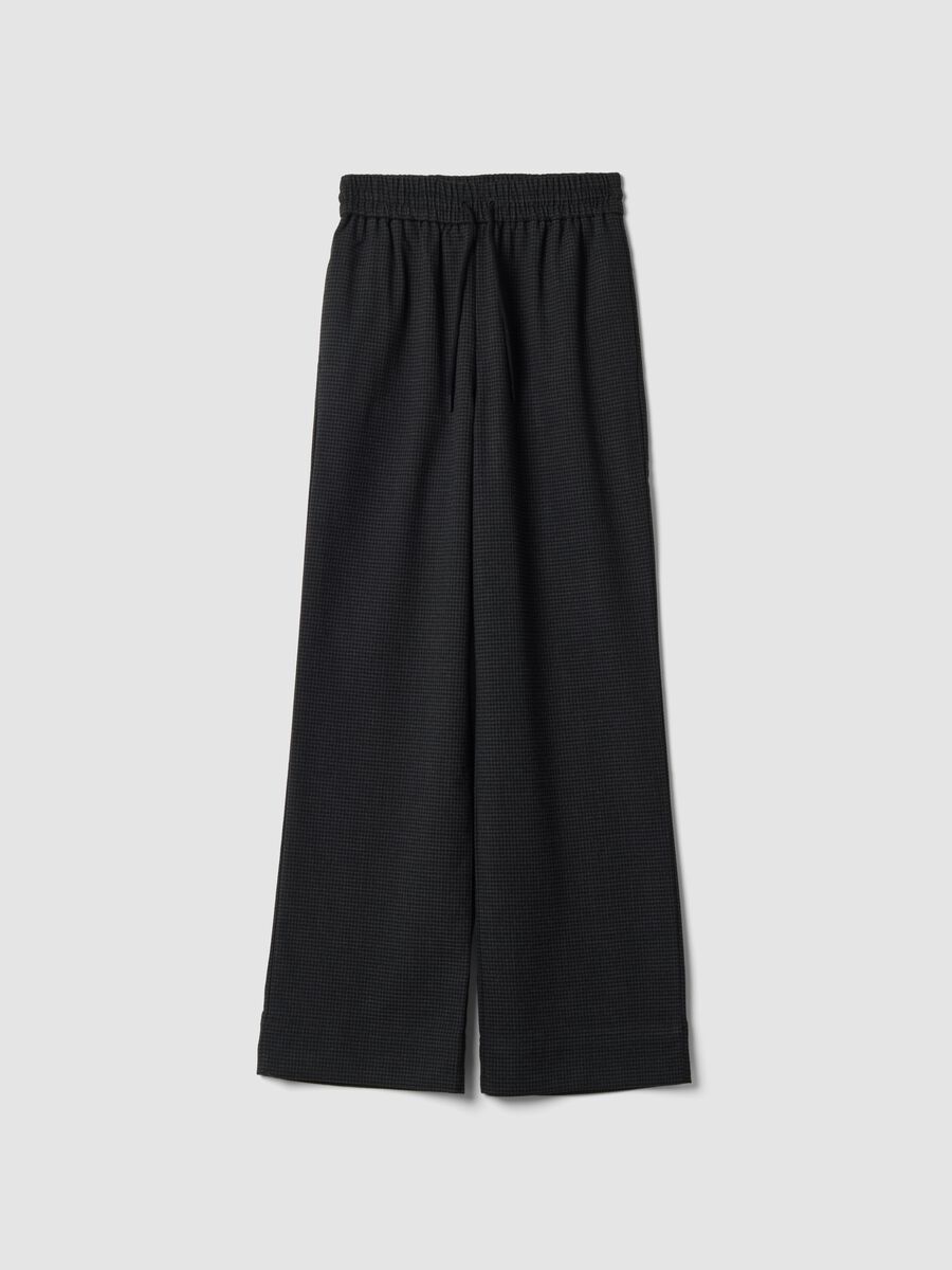 Black and grey stretch viscose-blend wide-leg joggers with pattern_0