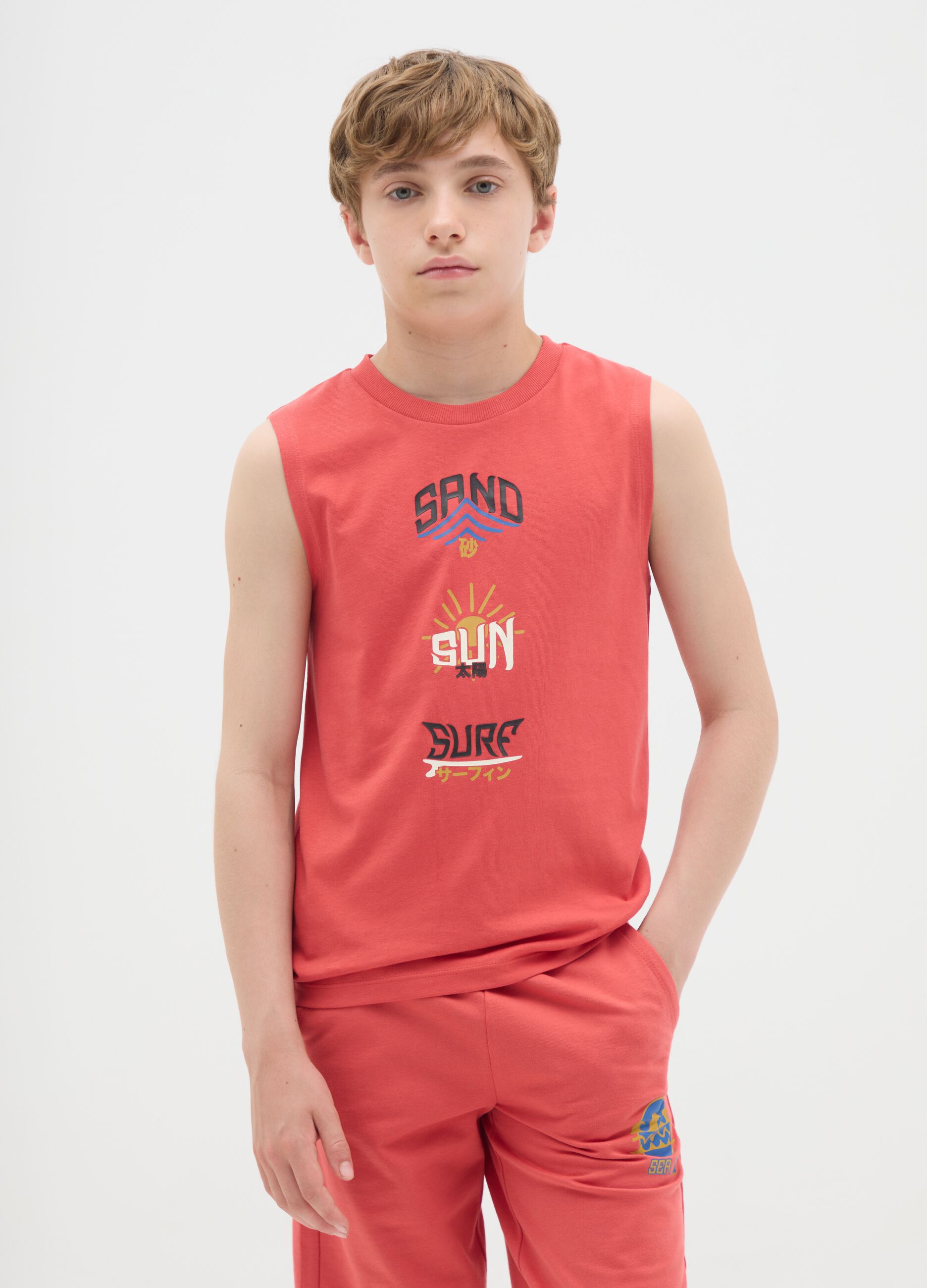 Boy's Red Regular Fit Pure Cotton Vest