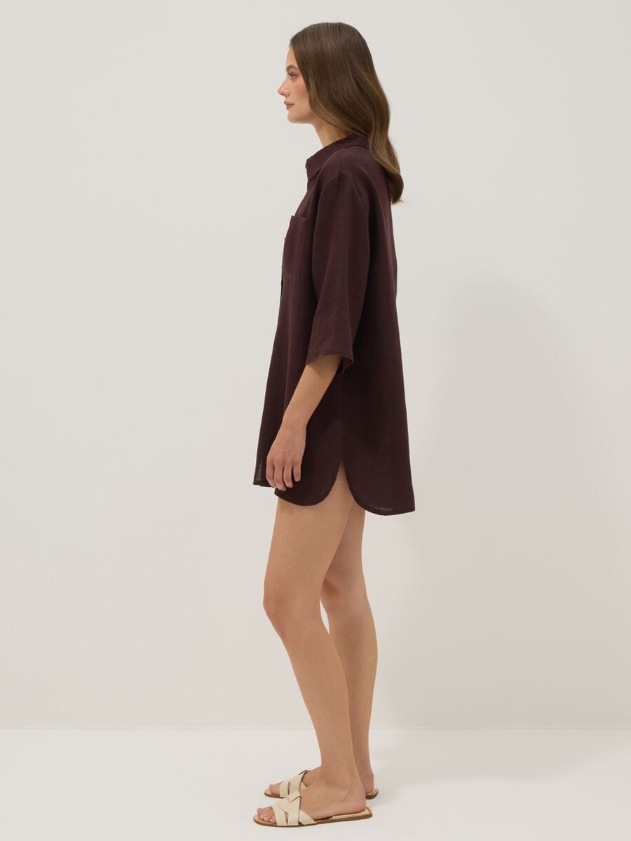 Brown pure linen beach cover-up_0