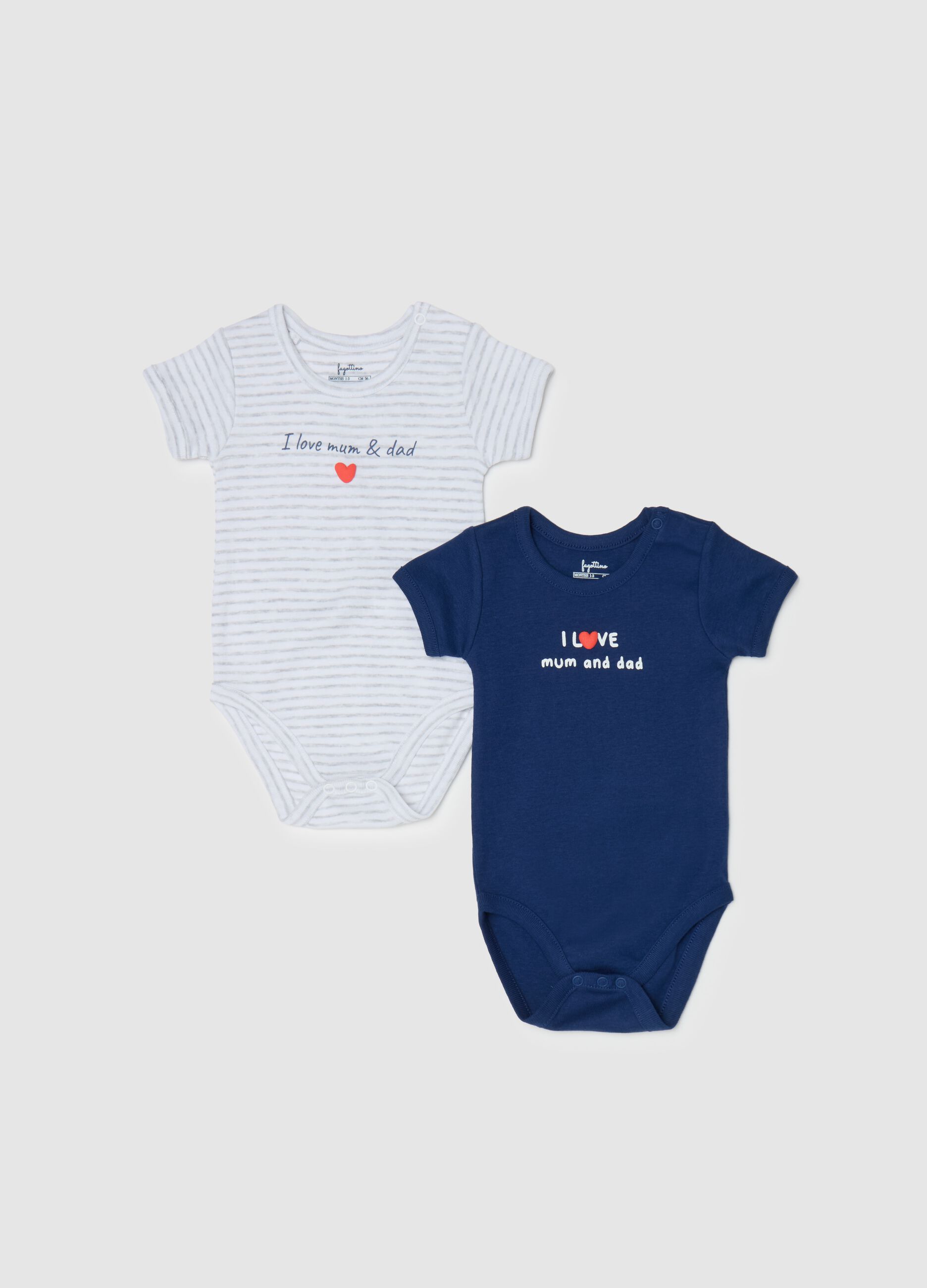 Bipack body in cotone con stampa I Love Mum & Dad