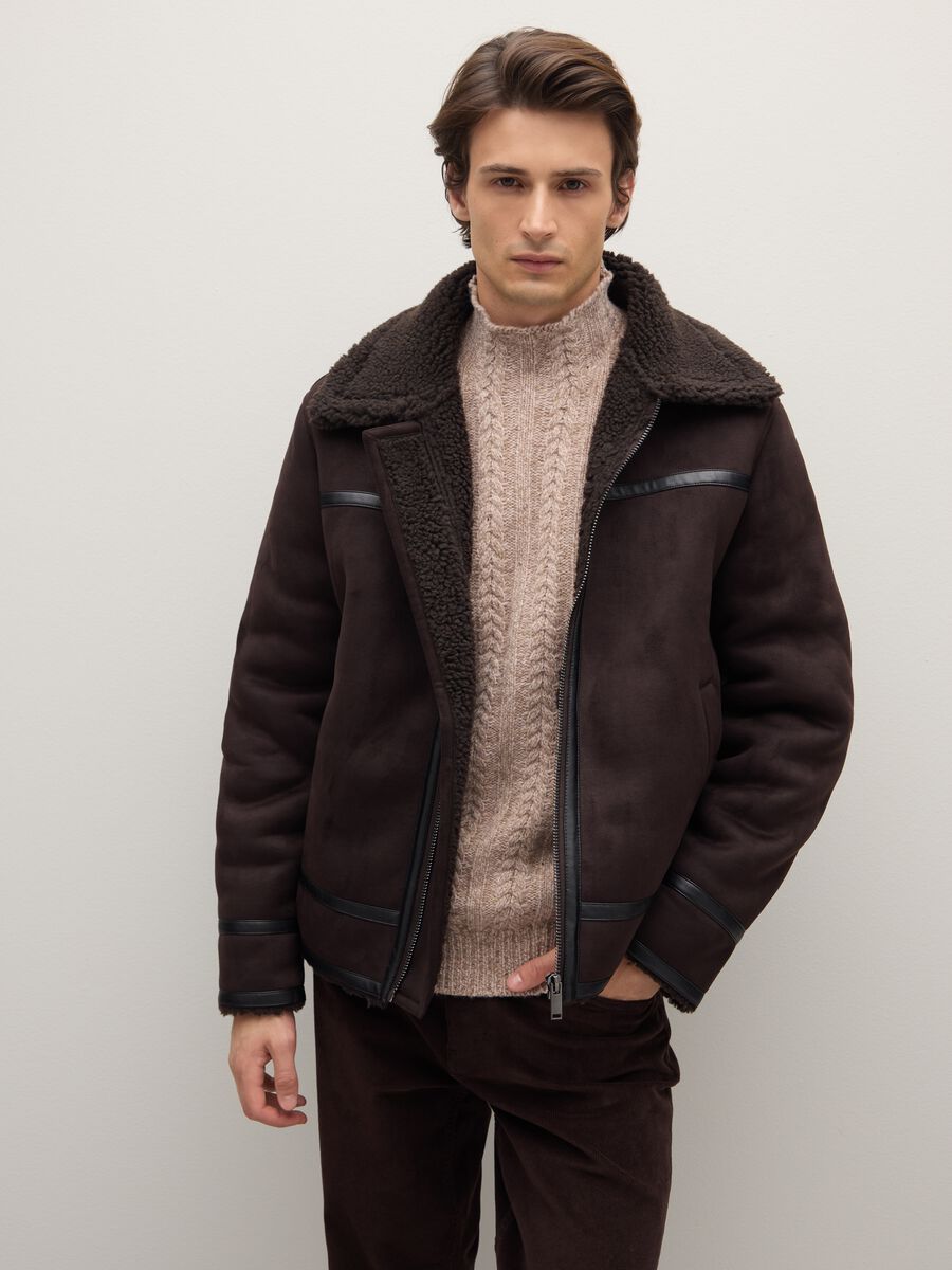 Brown regular fit jacket with zip_1