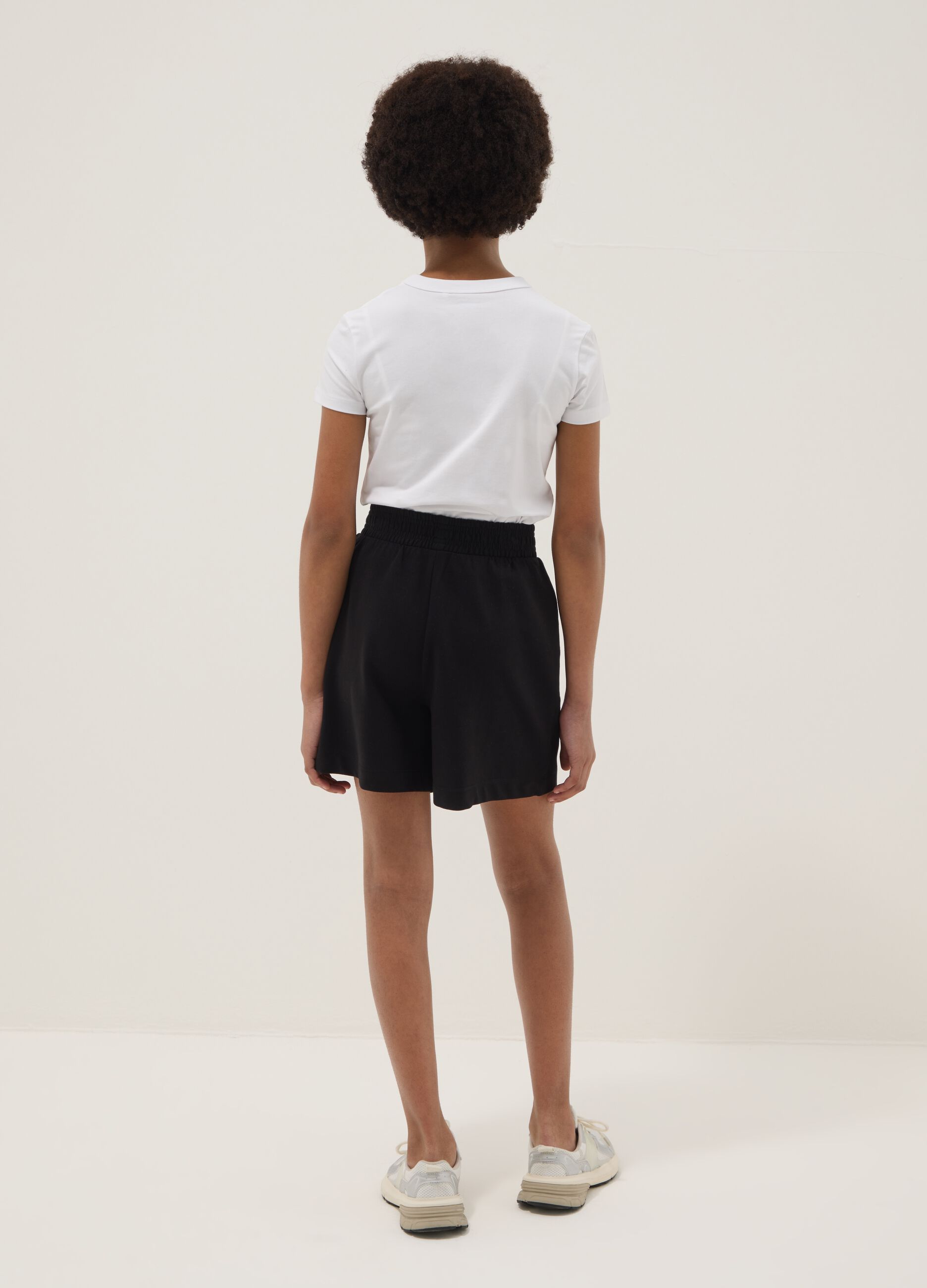 Black pure cotton shorts with elasticated waist