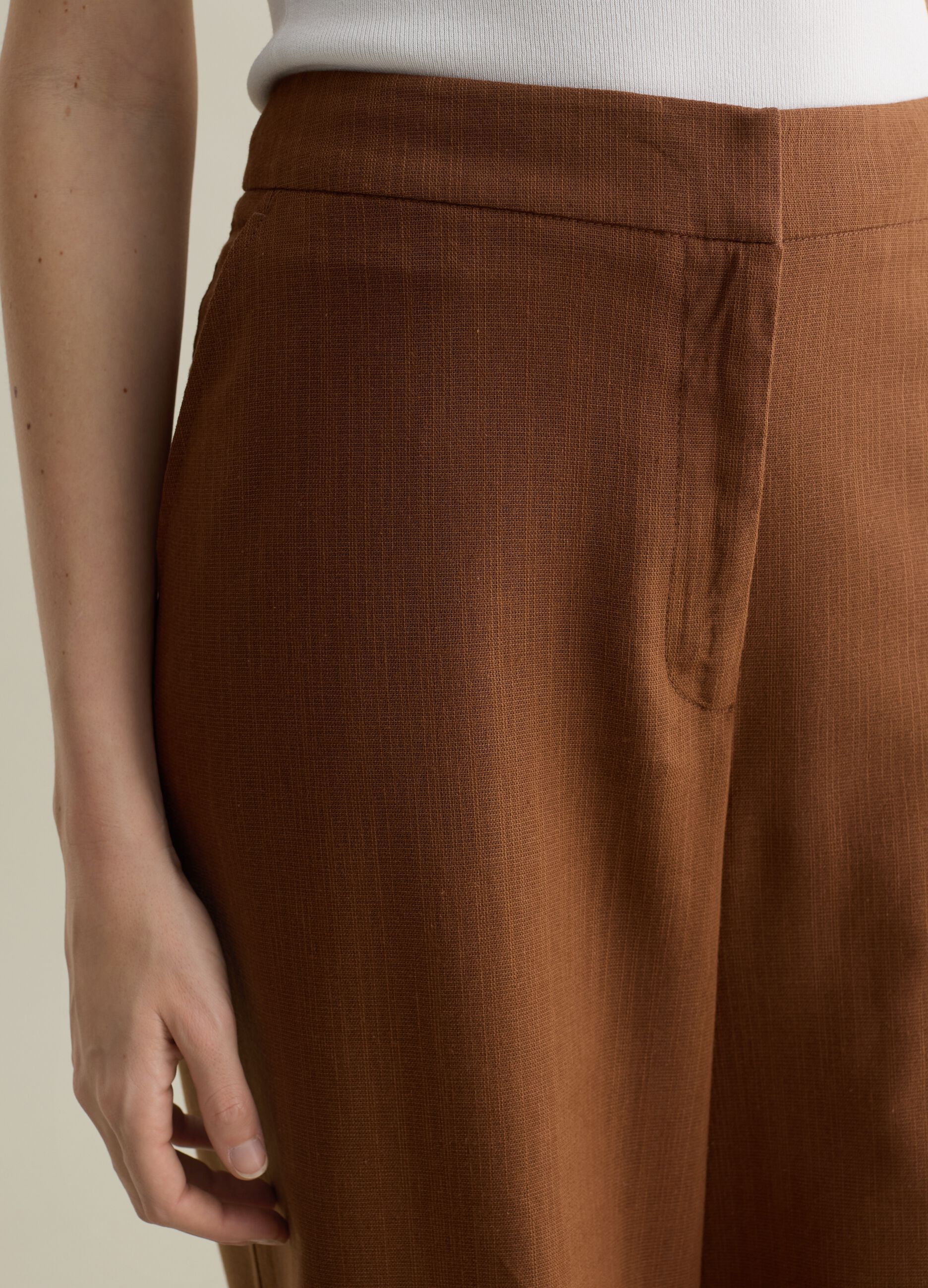 Pantaloni palazzo in cotone e viscosa marrone