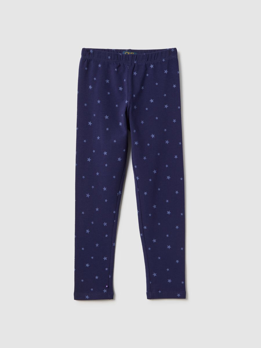 Purple Stretch Cotton Girl's Skinny Fit Leggings with Stars_0