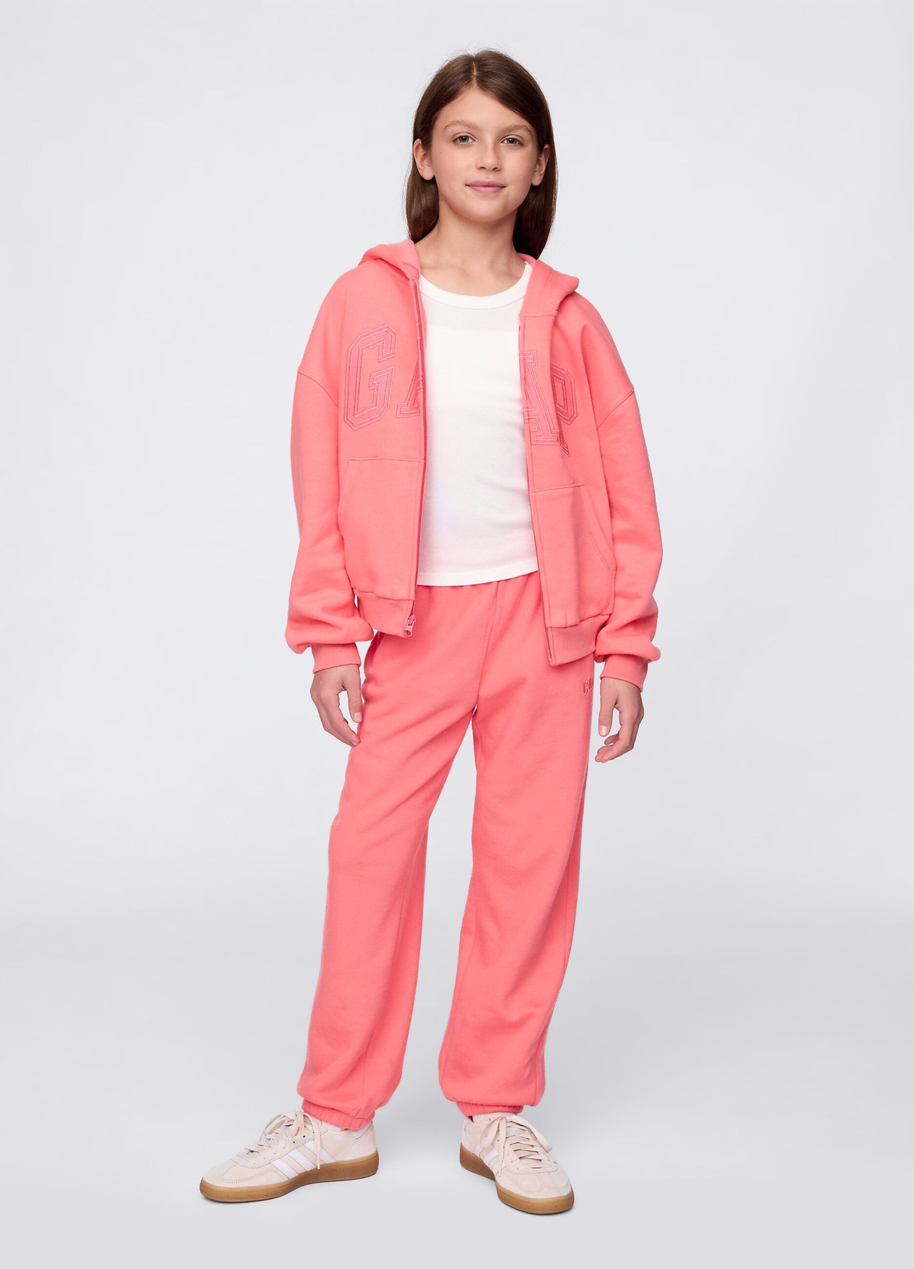 Pink joggers with elasticated edging and logo embroidery