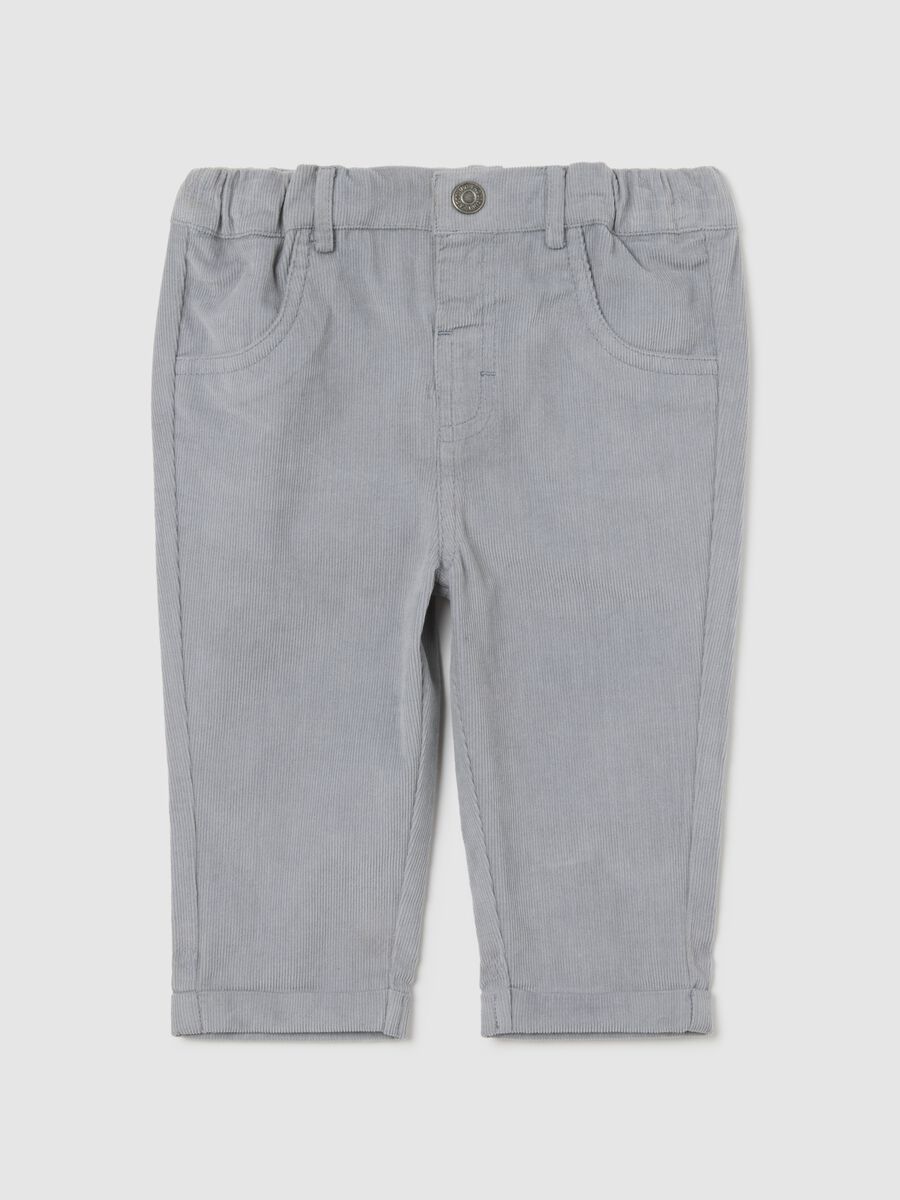 Pantaloni grigi da neonato in puro cotone a coste regular fit_0