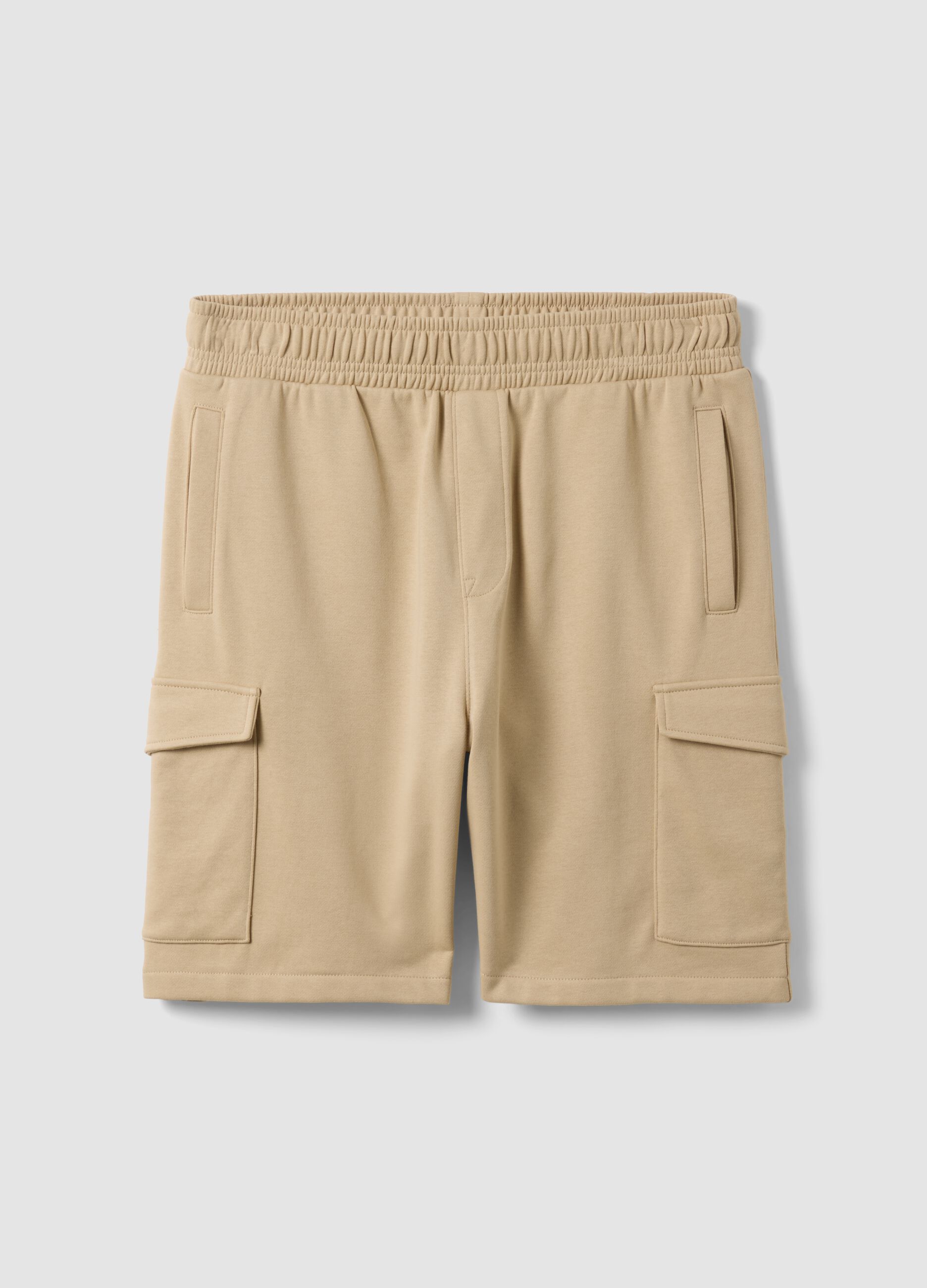 Beige cotton-blend cargo bermuda shorts