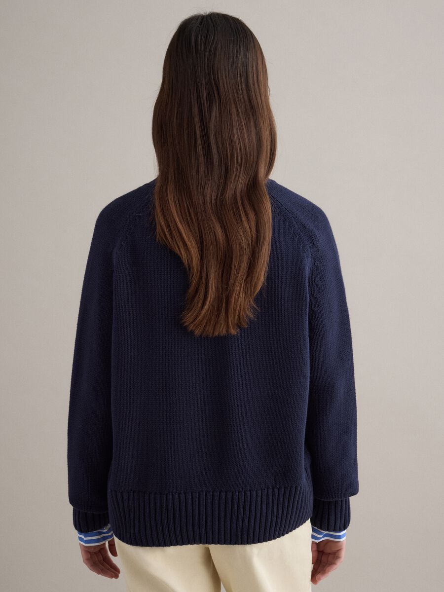 Blue cardigan in pure cotton with deep V-neck_3