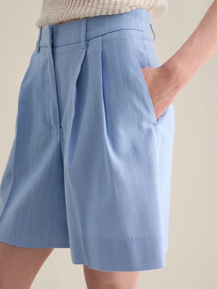 Women's light blue, regular-fit Bermudas in cotton blend_0