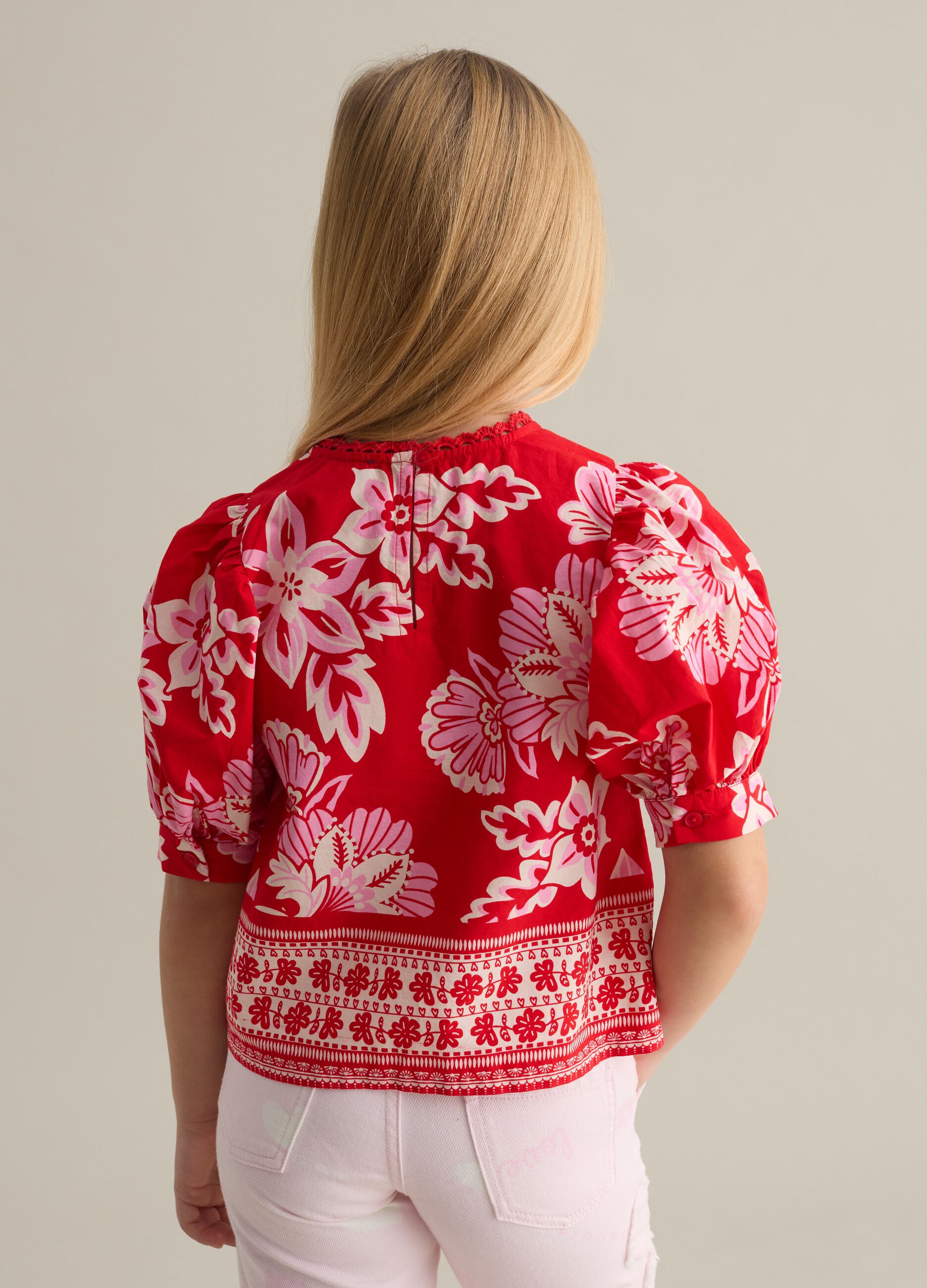 Blouse with floral pattern and broderie anglaise details