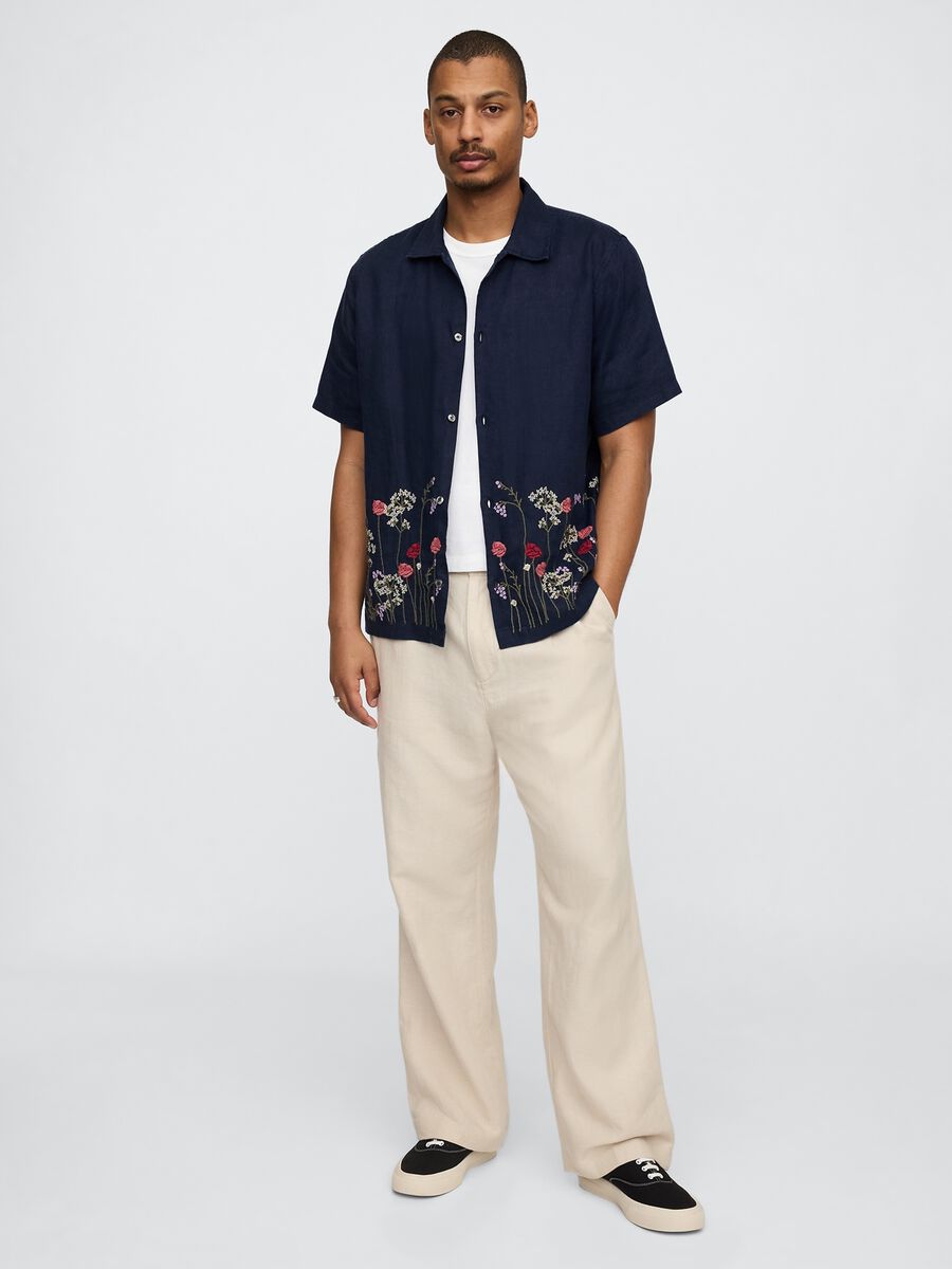 Blue Shirt with Floral Embroidery_1