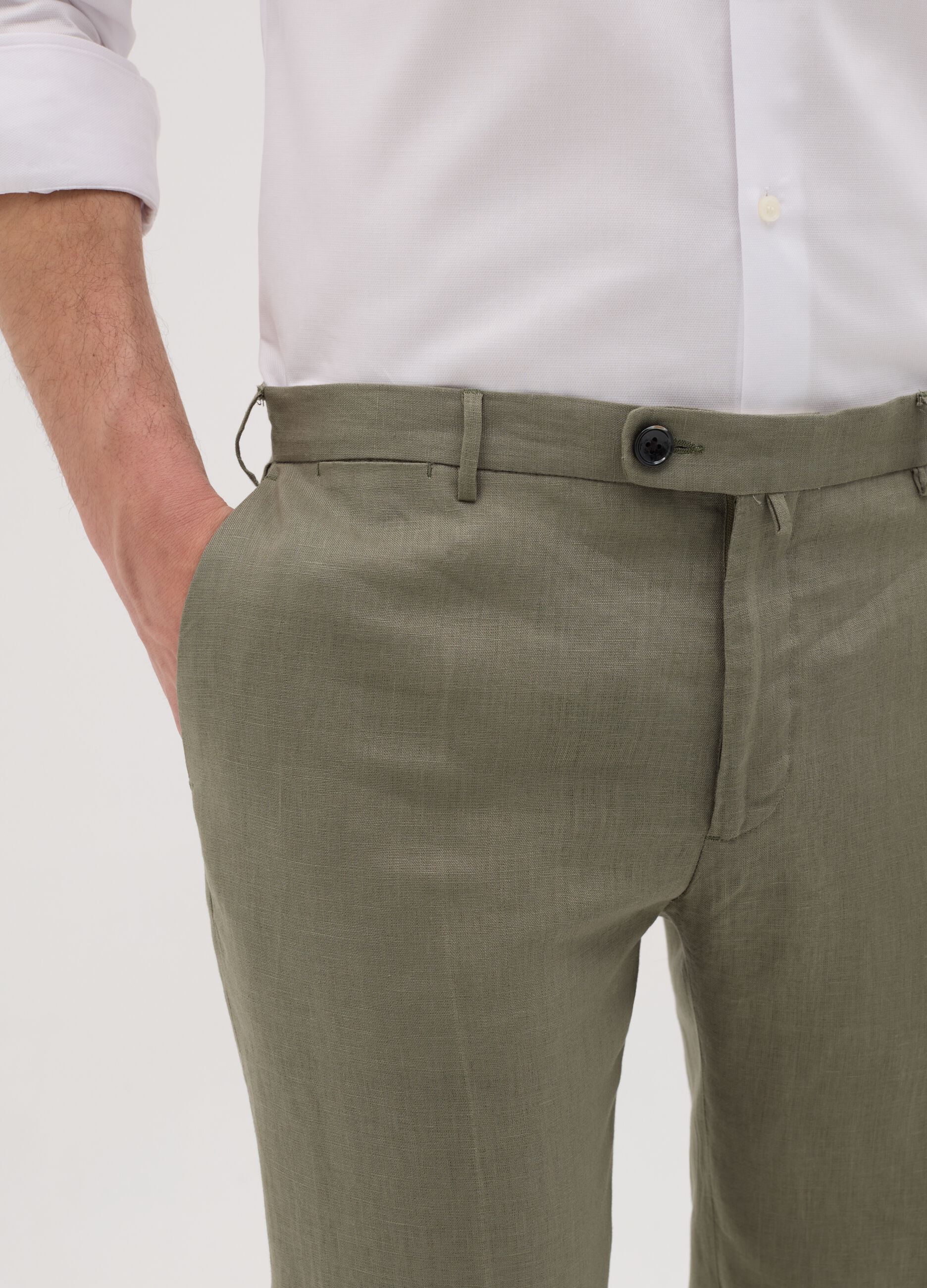Pantaloni da uomo in puro lino verde slim fit