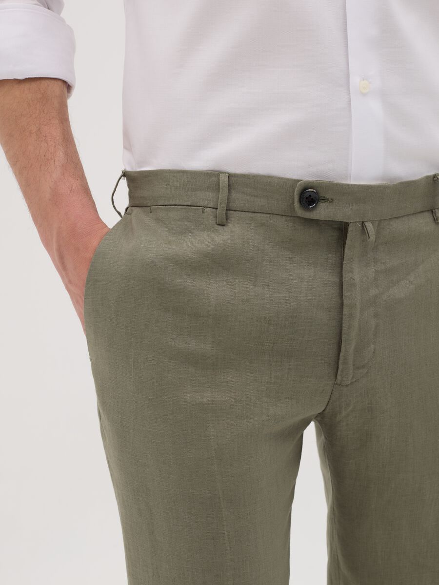 Men’s green slim-fit trousers in 100% linen_2