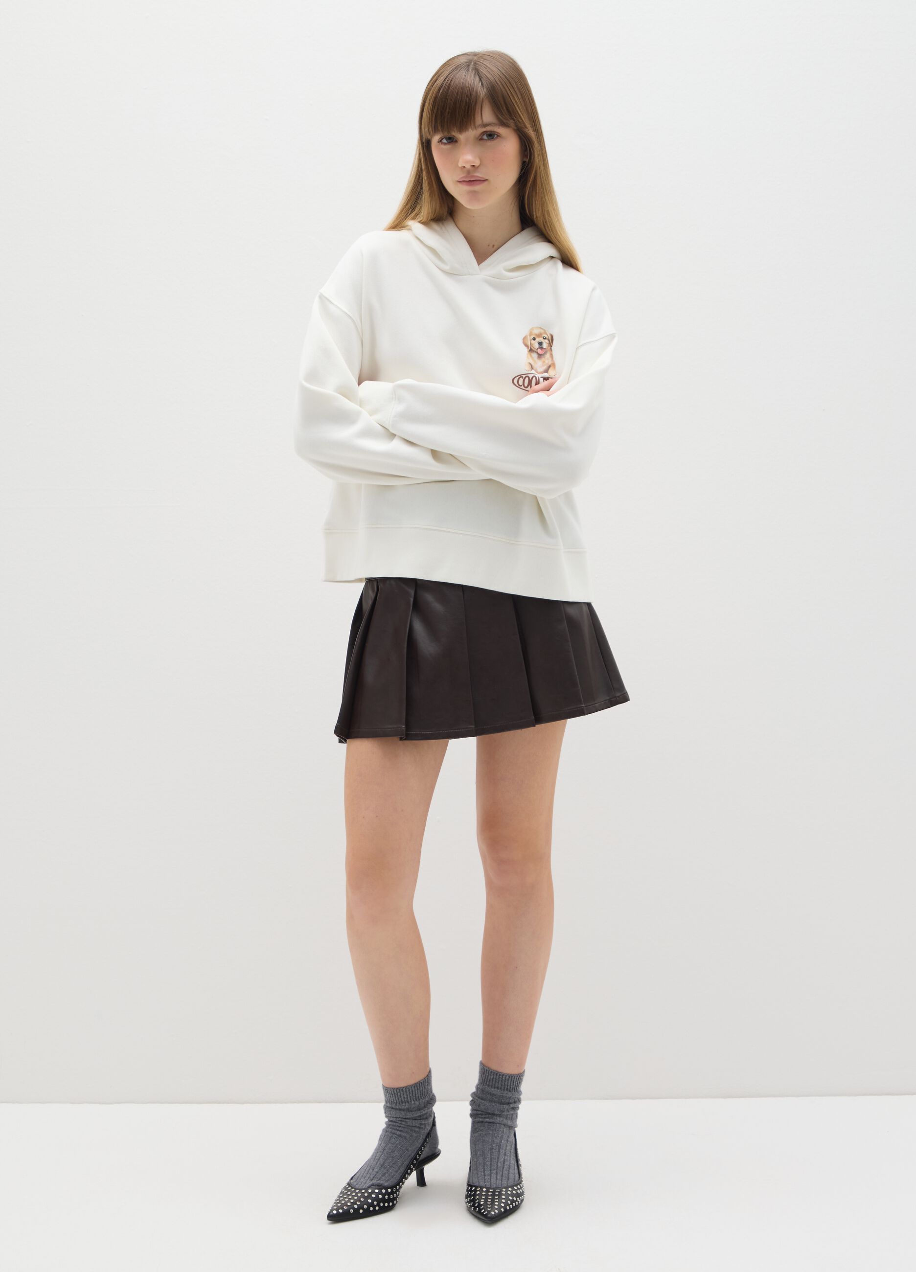 White cotton blend regular fit sweatshirt with print