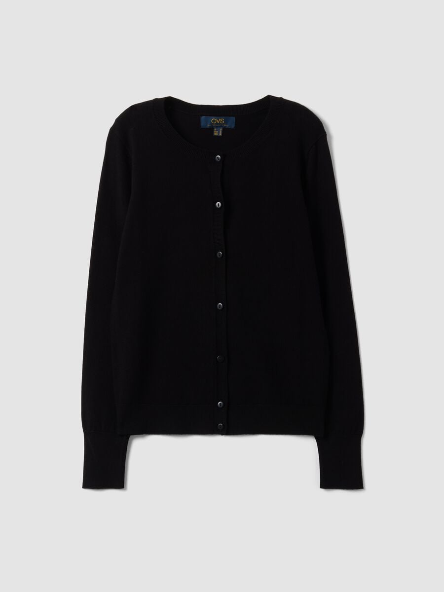 Black crew neck cardigan, regular fit in jersey knit_4