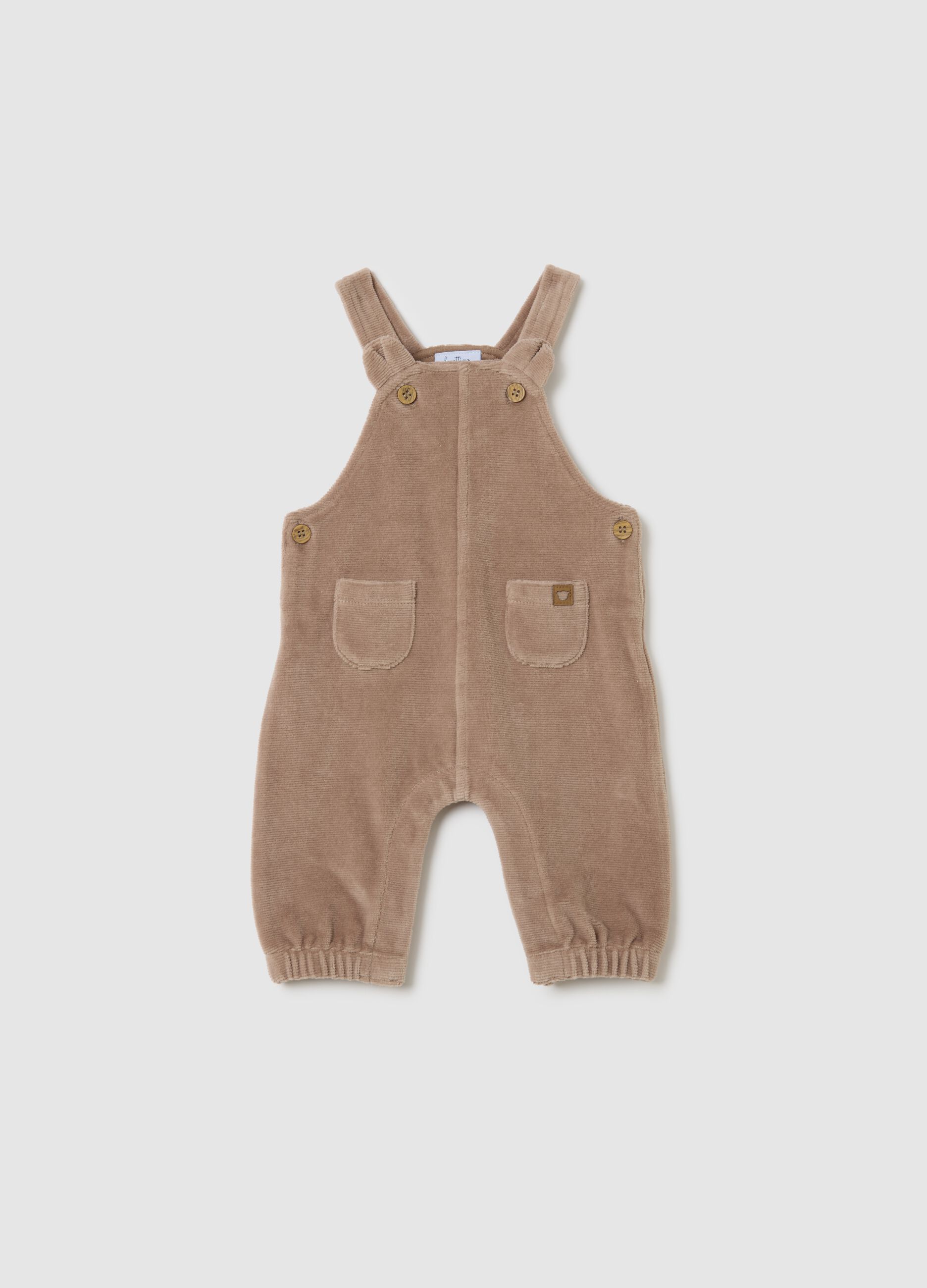 Beige stretch cotton blend baby dungarees