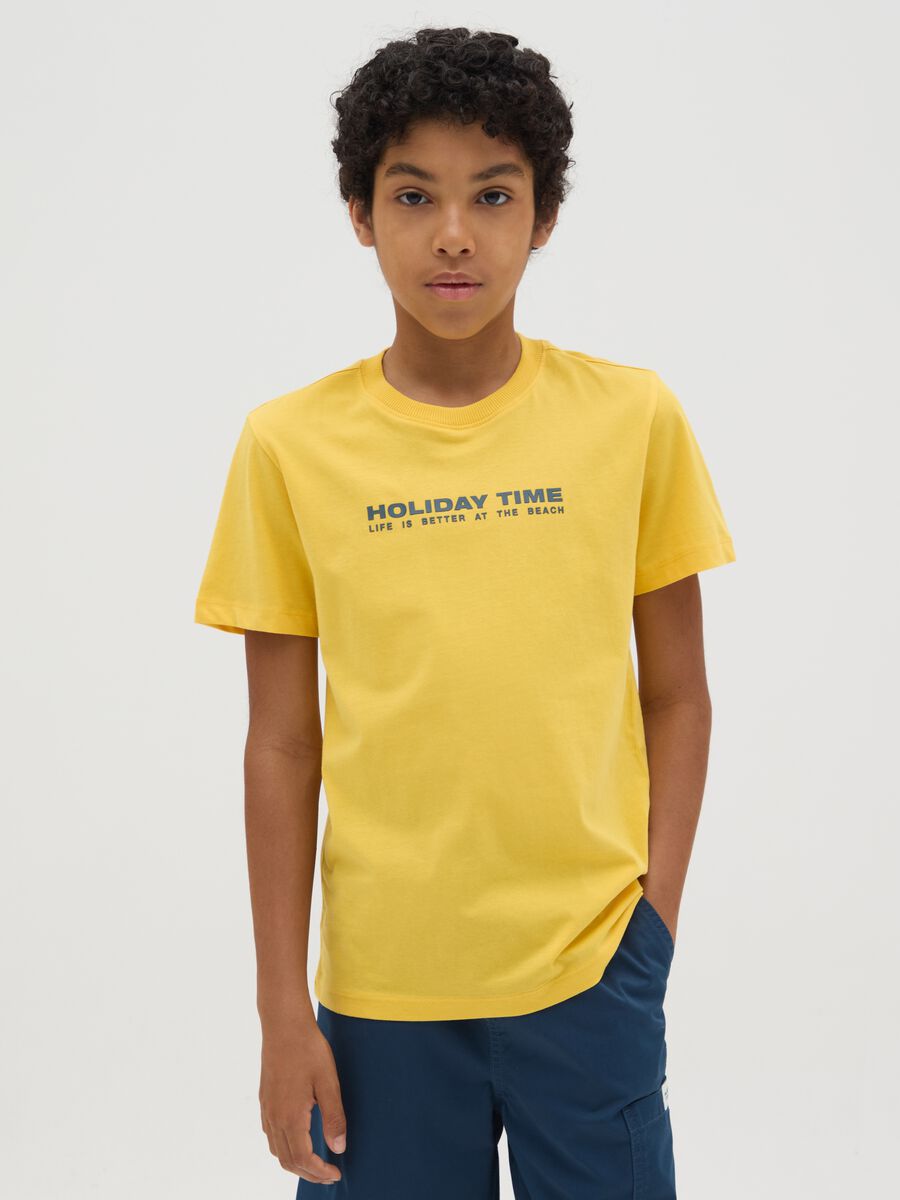 T-shirt da ragazzo in puro cotone gialla regular fit_0