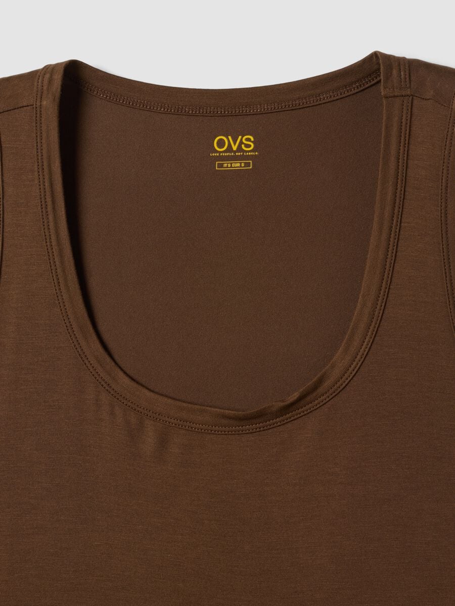Brown stretch viscose tank top, regular fit_1