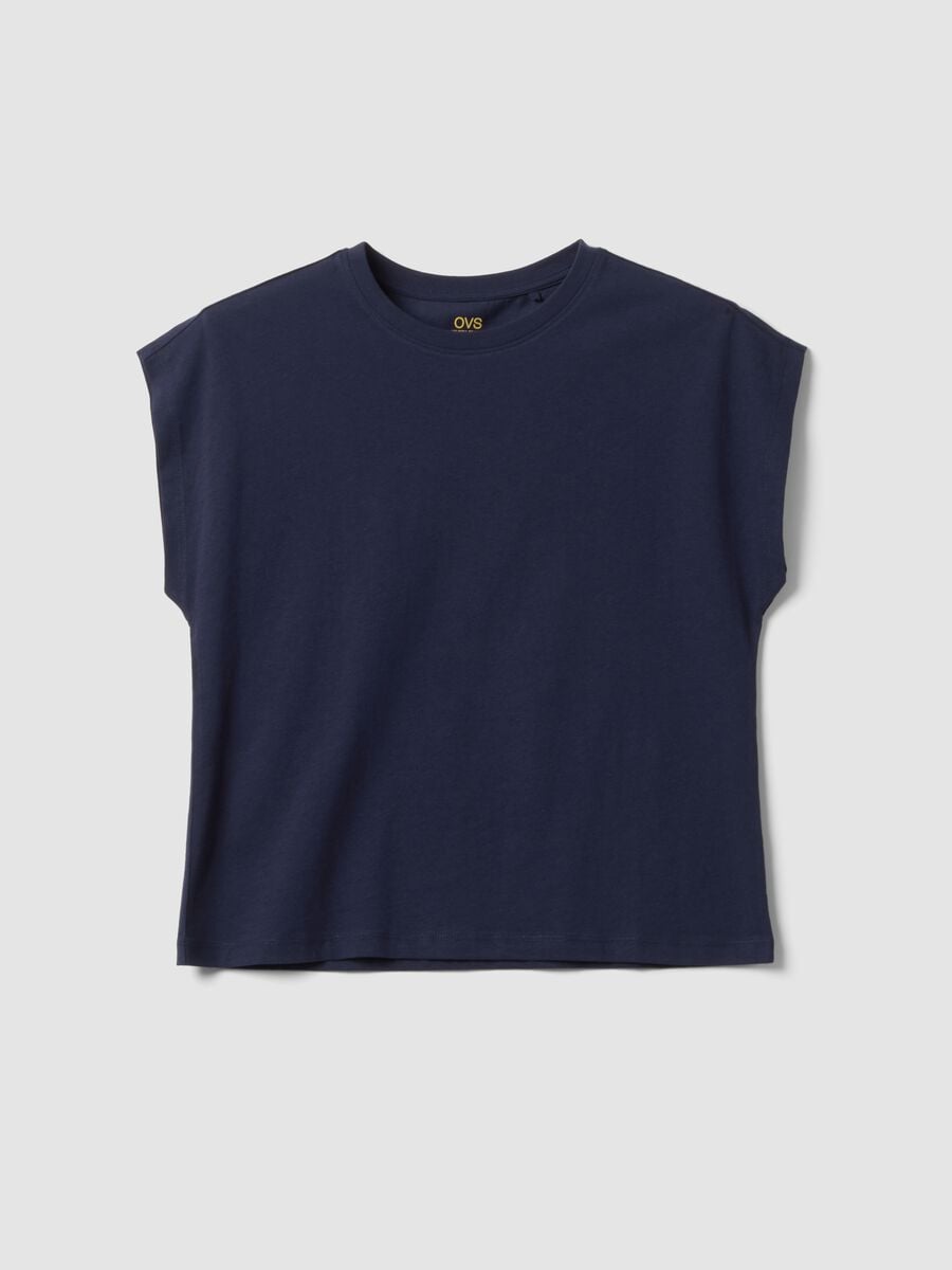 Blue pure cotton short-sleeve regular fit T-shirt_4