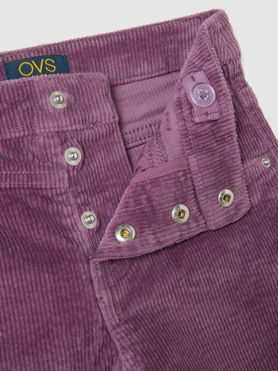 Girls' Wide-Leg Cotton and Purple Velvet Trousers_2