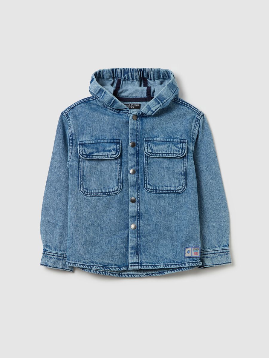 Denim shacket with hood_0