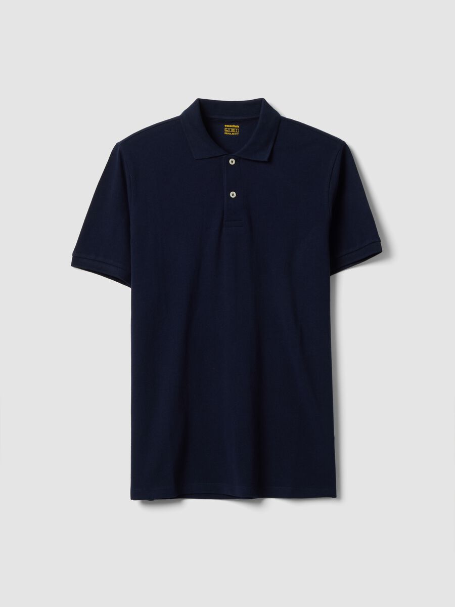 Polo blu in puro cotone piquet con colletto classico regular fit_0